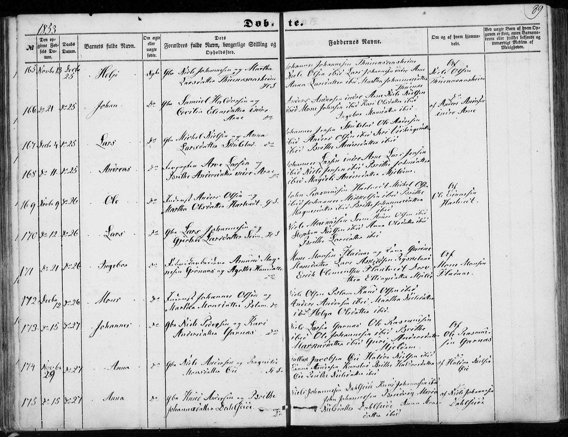 Haus sokneprestembete, AV/SAB-A-75601/H/Haa: Parish register (official) no. A 16 I, 1848-1857, p. 89