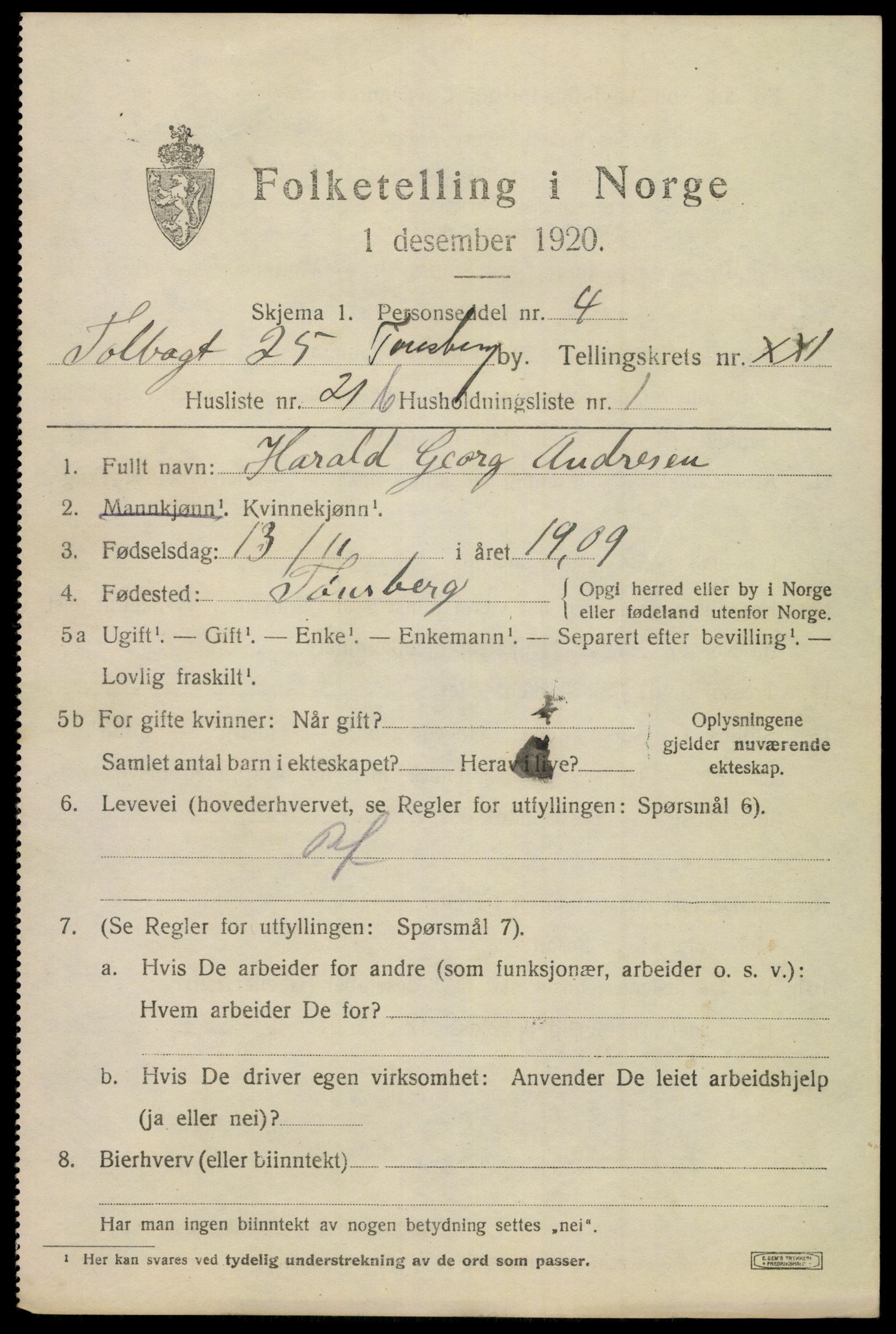 SAKO, 1920 census for Tønsberg, 1920, p. 30789