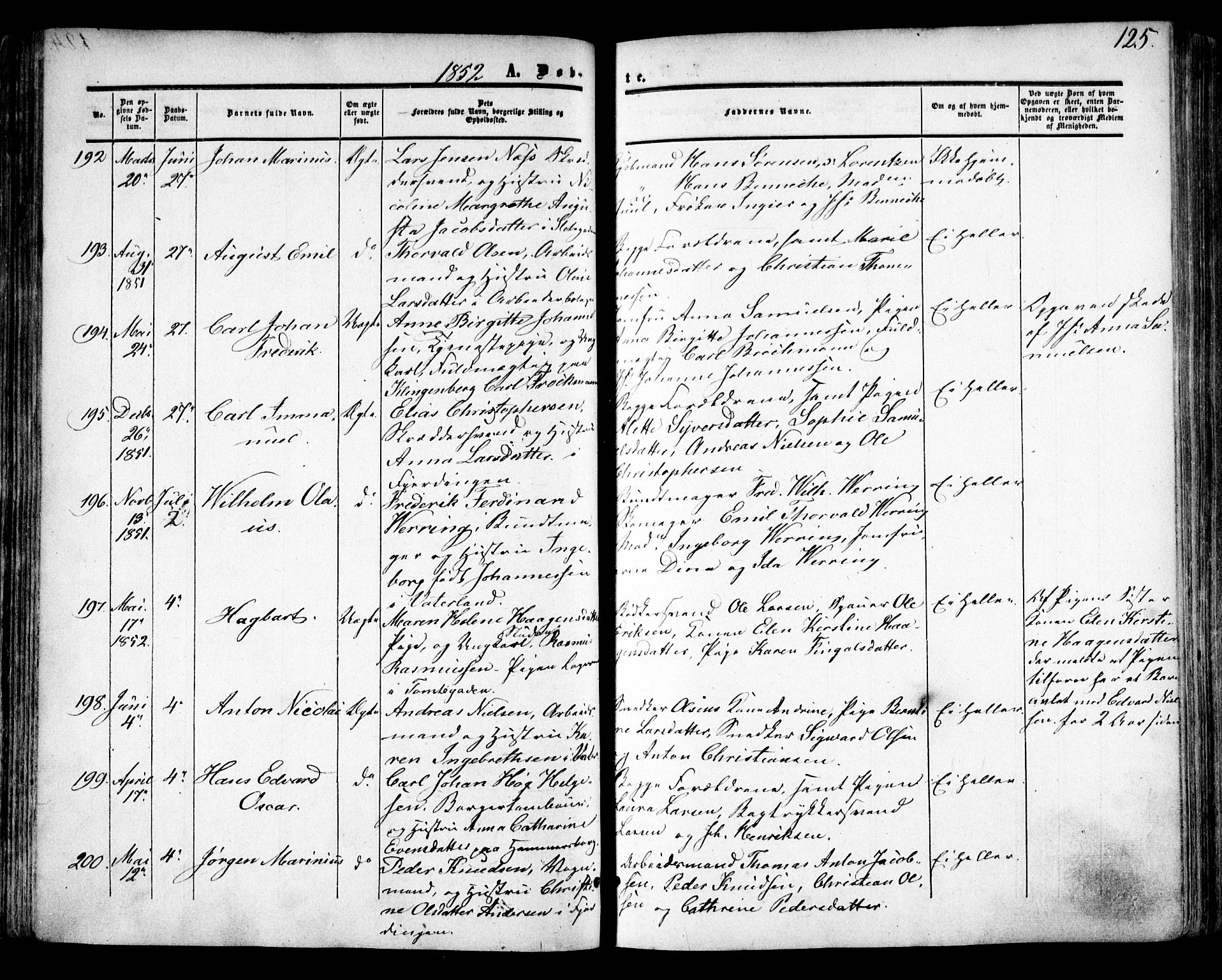 Oslo domkirke Kirkebøker, SAO/A-10752/F/Fa/L0014: Parish register (official) no. 14, 1850-1857, p. 125