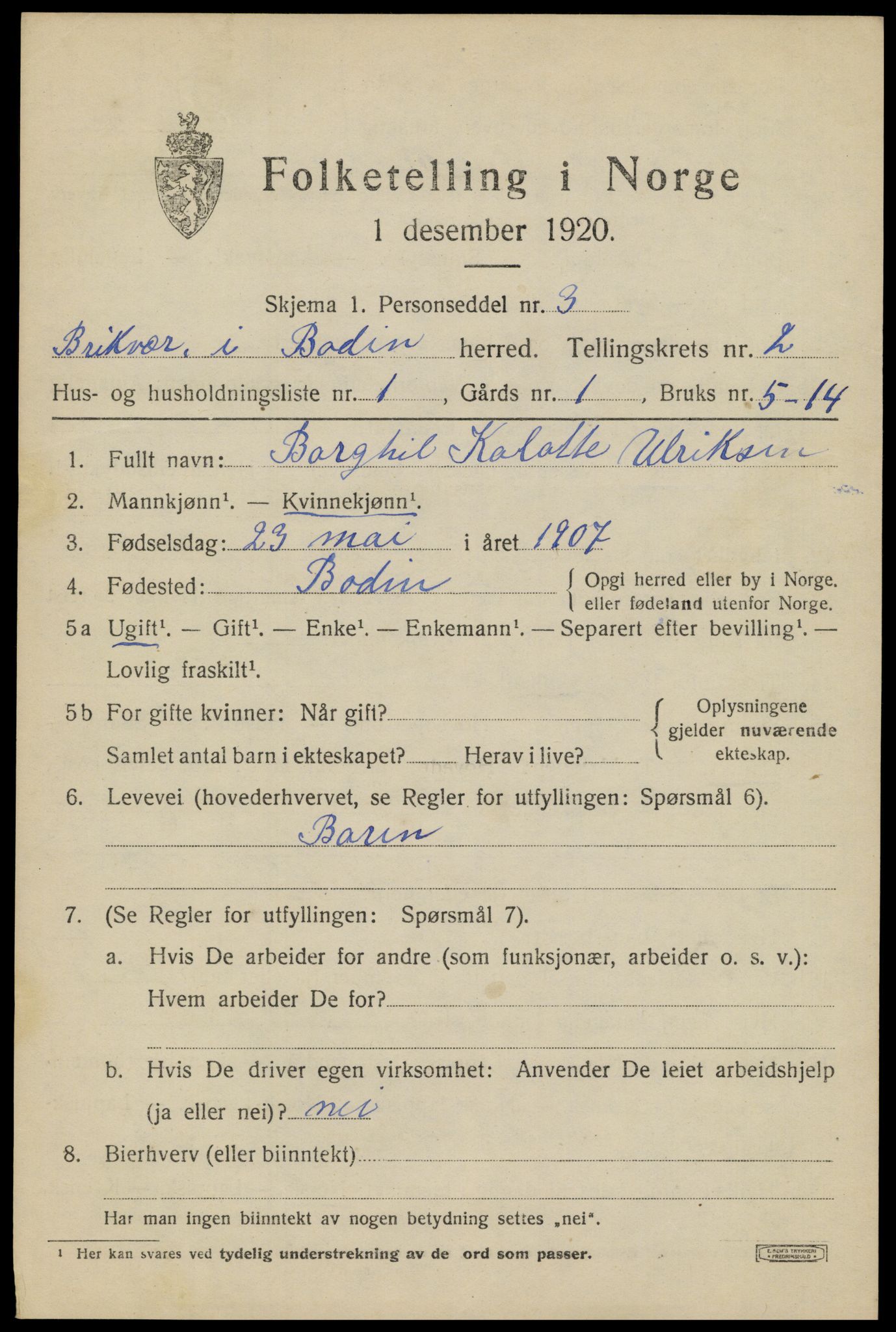 SAT, 1920 census for Bodin, 1920, p. 1950