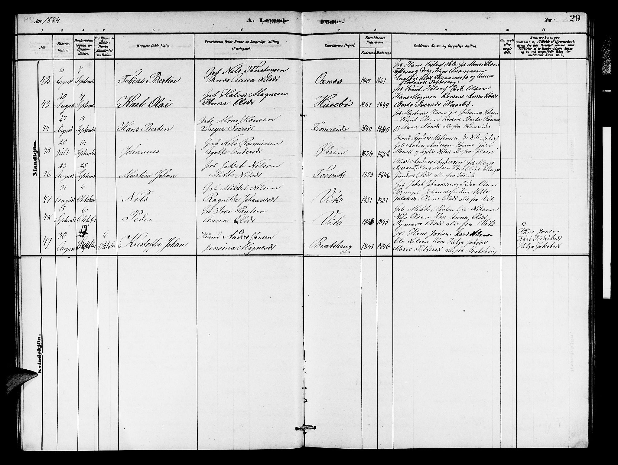 Herdla Sokneprestembete, AV/SAB-A-75701/H/Hab: Parish register (copy) no. A 2, 1881-1888, p. 29