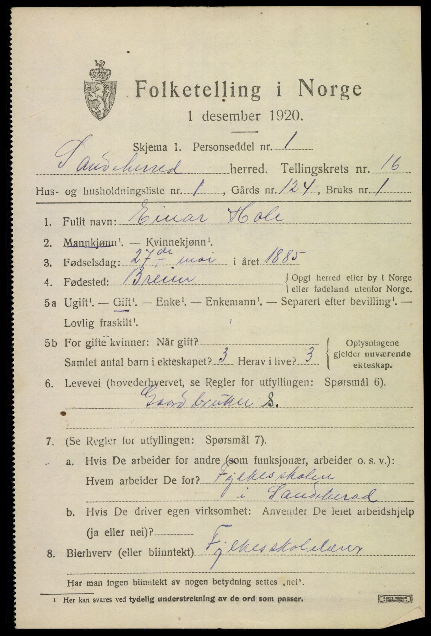 SAKO, 1920 census for Sandeherred, 1920, p. 24786