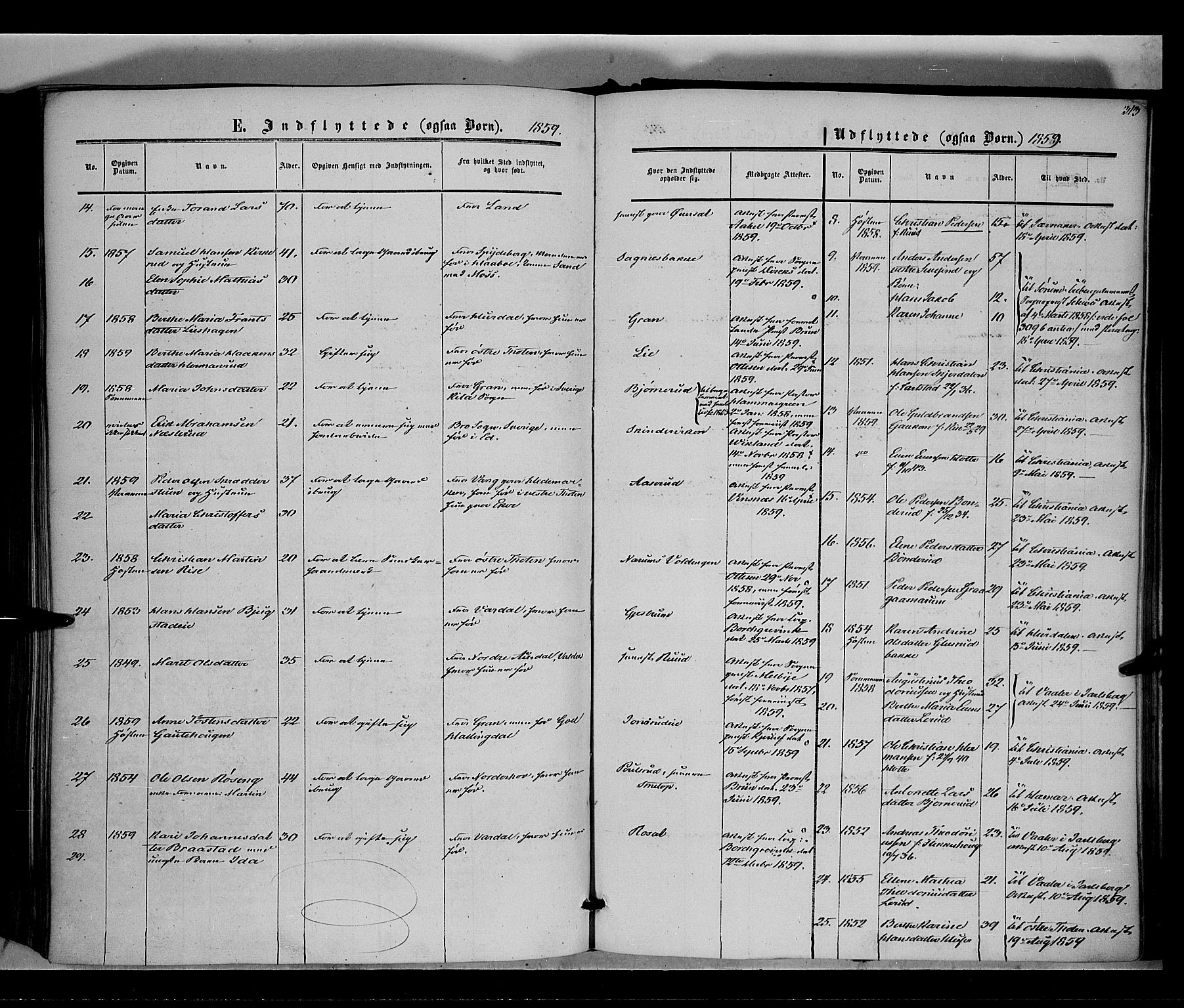 Vestre Toten prestekontor, SAH/PREST-108/H/Ha/Haa/L0006: Parish register (official) no. 6, 1856-1861, p. 313