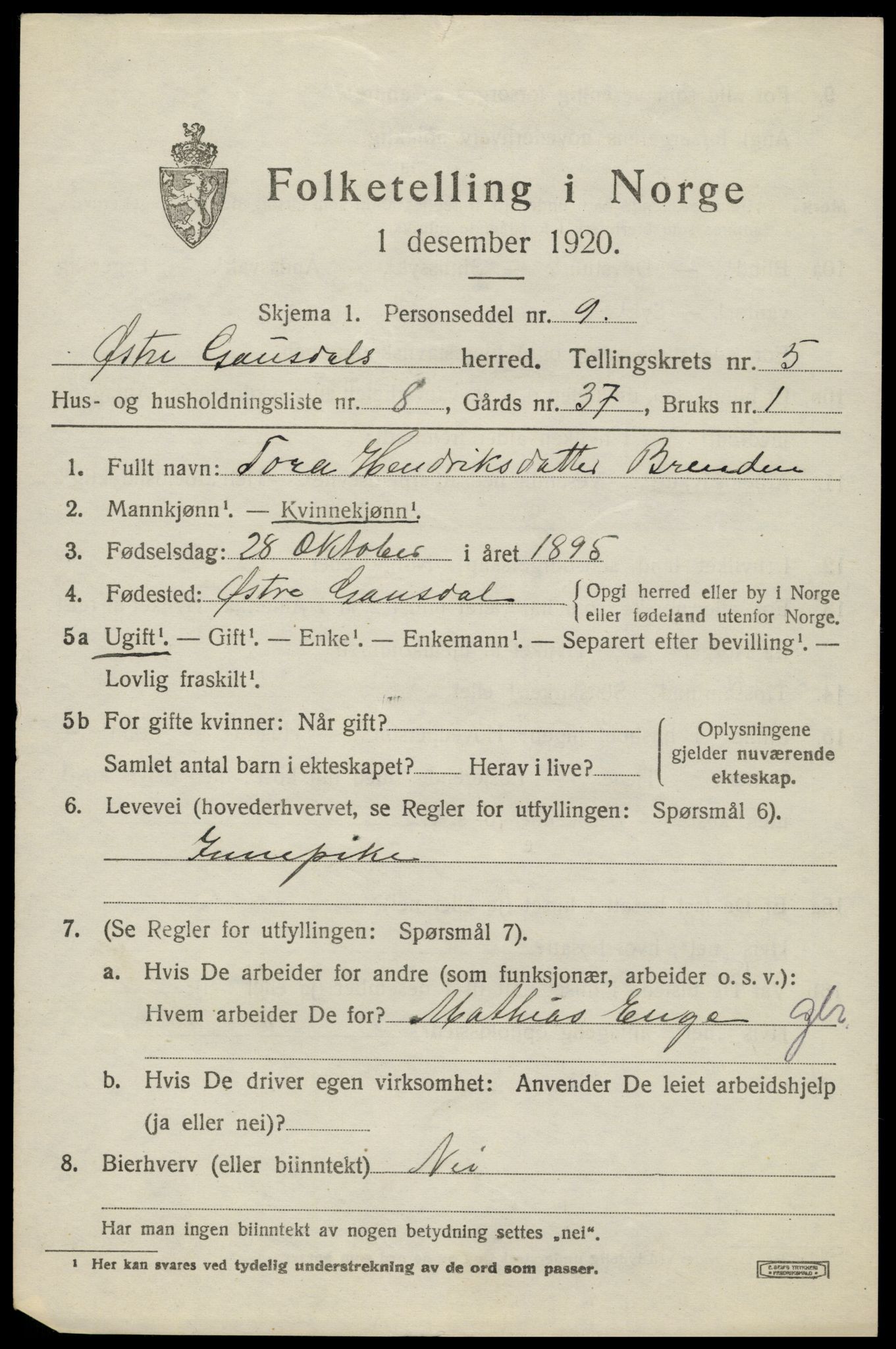 SAH, 1920 census for Østre Gausdal, 1920, p. 2802