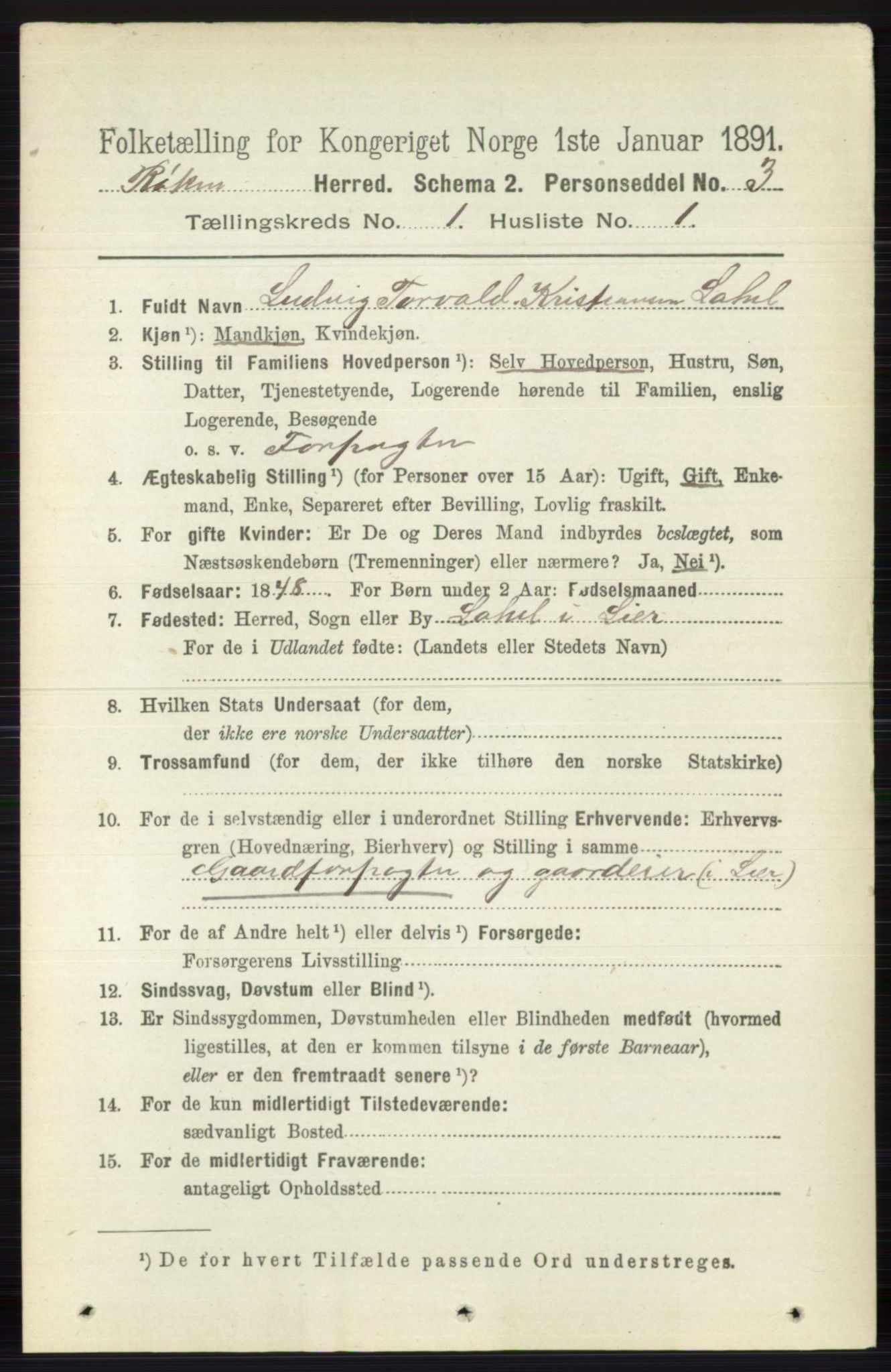 RA, 1891 census for 0627 Røyken, 1891, p. 86