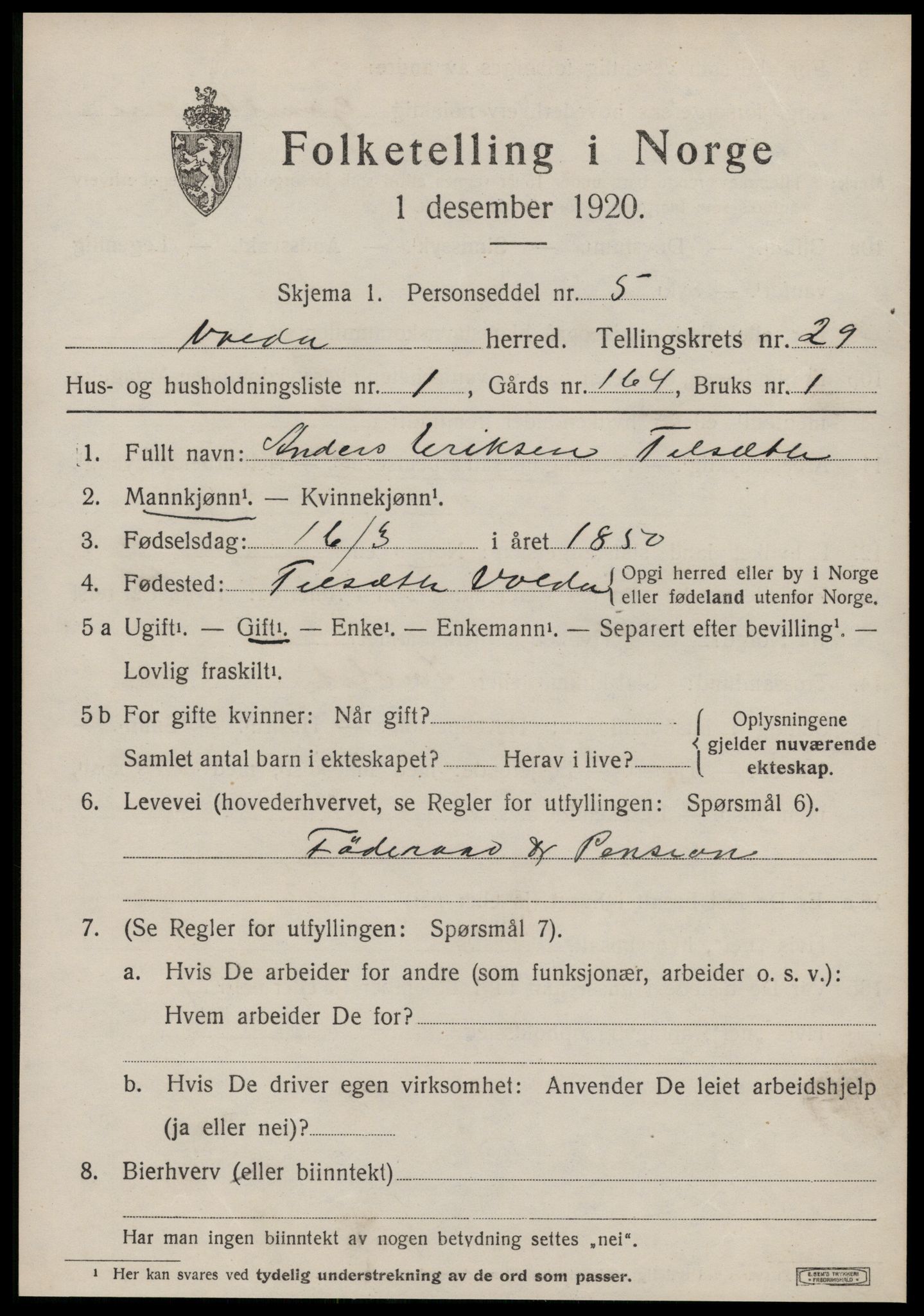 SAT, 1920 census for Volda, 1920, p. 13268