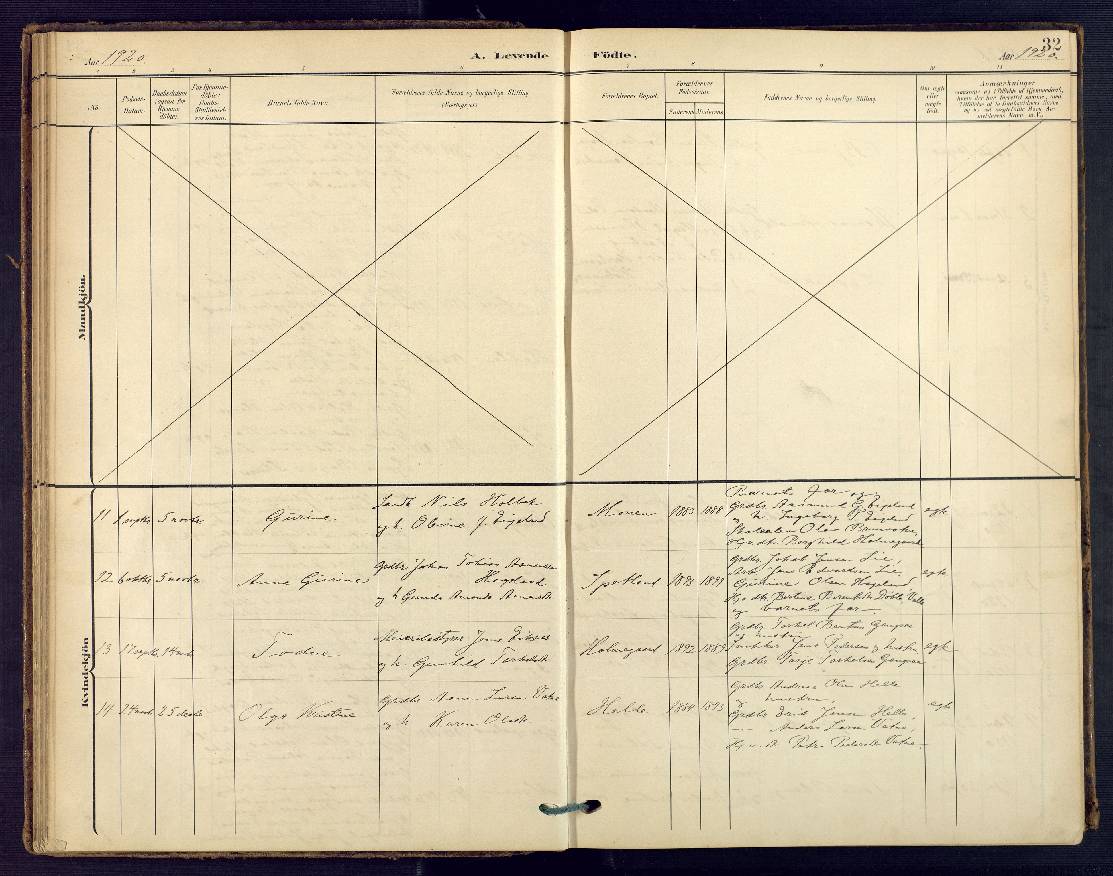 Holum sokneprestkontor, SAK/1111-0022/F/Fa/Faa/L0008: Parish register (official) no. A 8, 1908-1929, p. 32