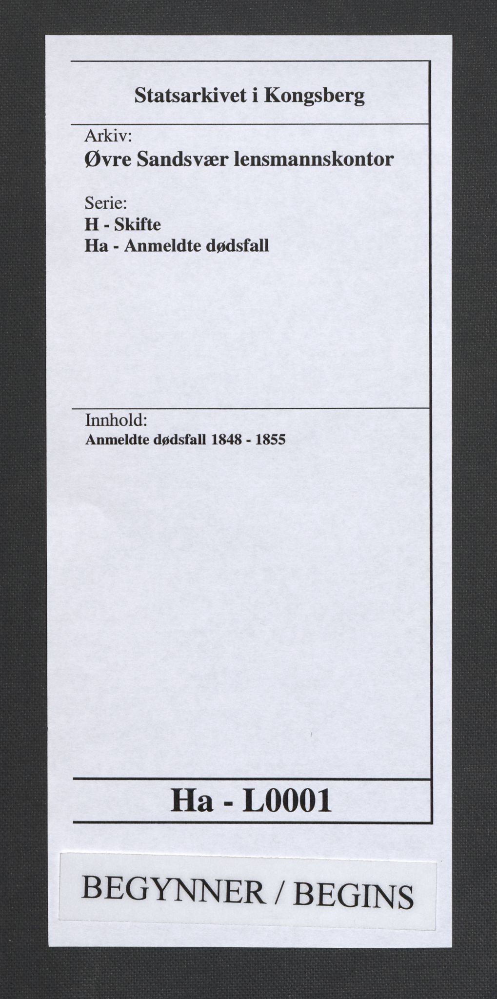 Øvre Sandsvær lensmannskontor, AV/SAKO-A-514/H/Ha/L0001: Anmeldte dødsfall, 1848-1855