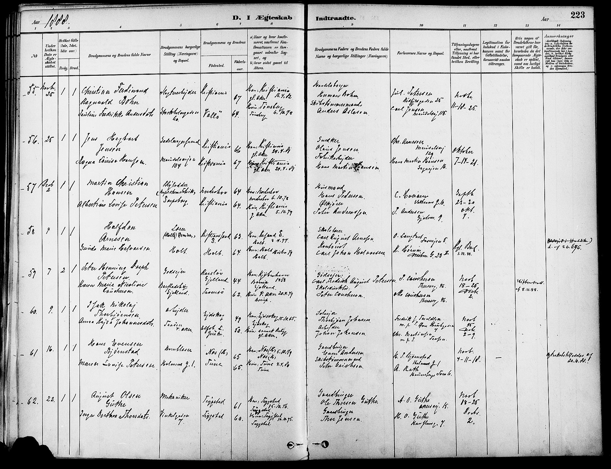 Gamle Aker prestekontor Kirkebøker, SAO/A-10617a/F/L0007: Parish register (official) no. 7, 1882-1890, p. 223