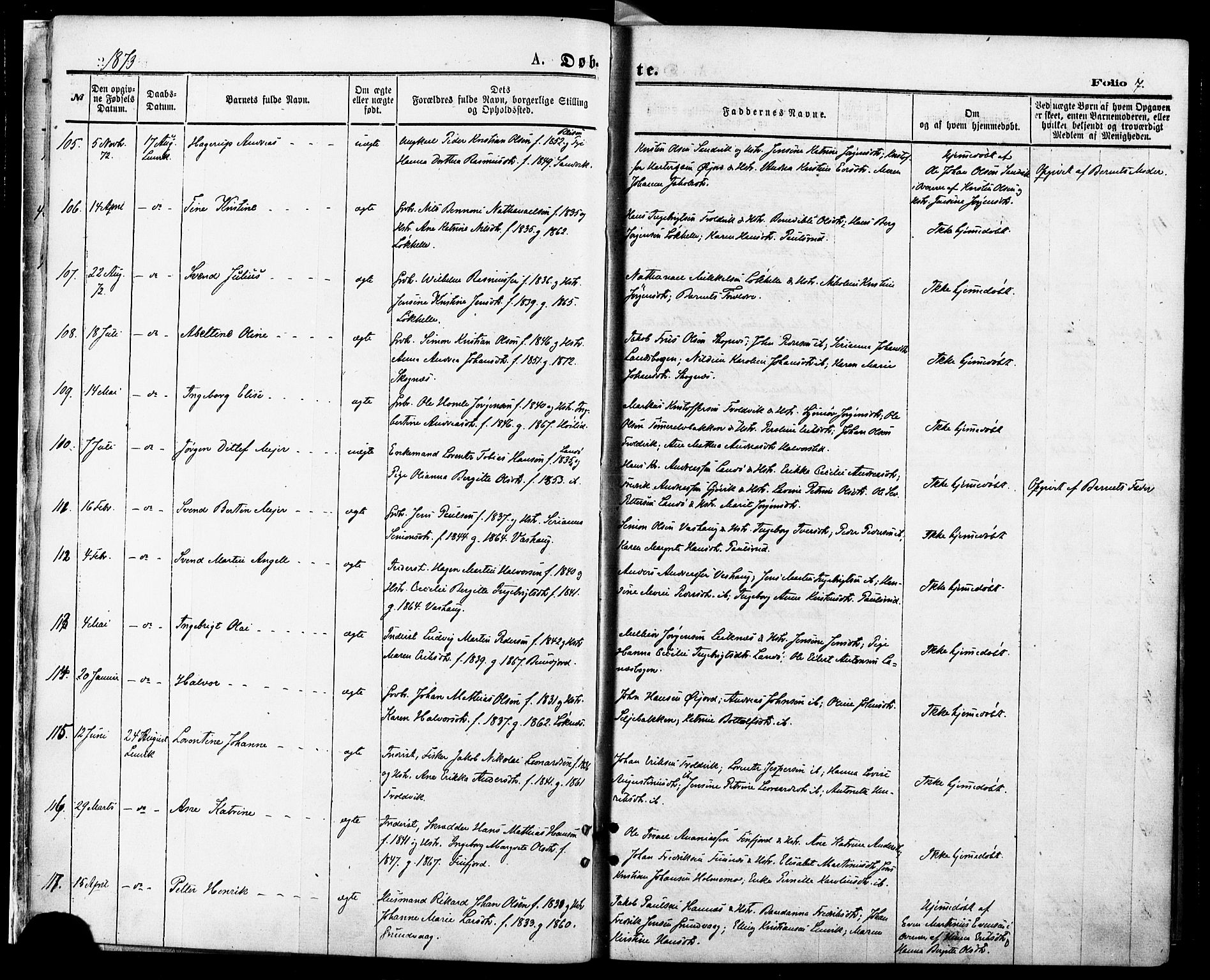 Lenvik sokneprestembete, SATØ/S-1310/H/Ha/Haa/L0010kirke: Parish register (official) no. 10, 1873-1880, p. 7