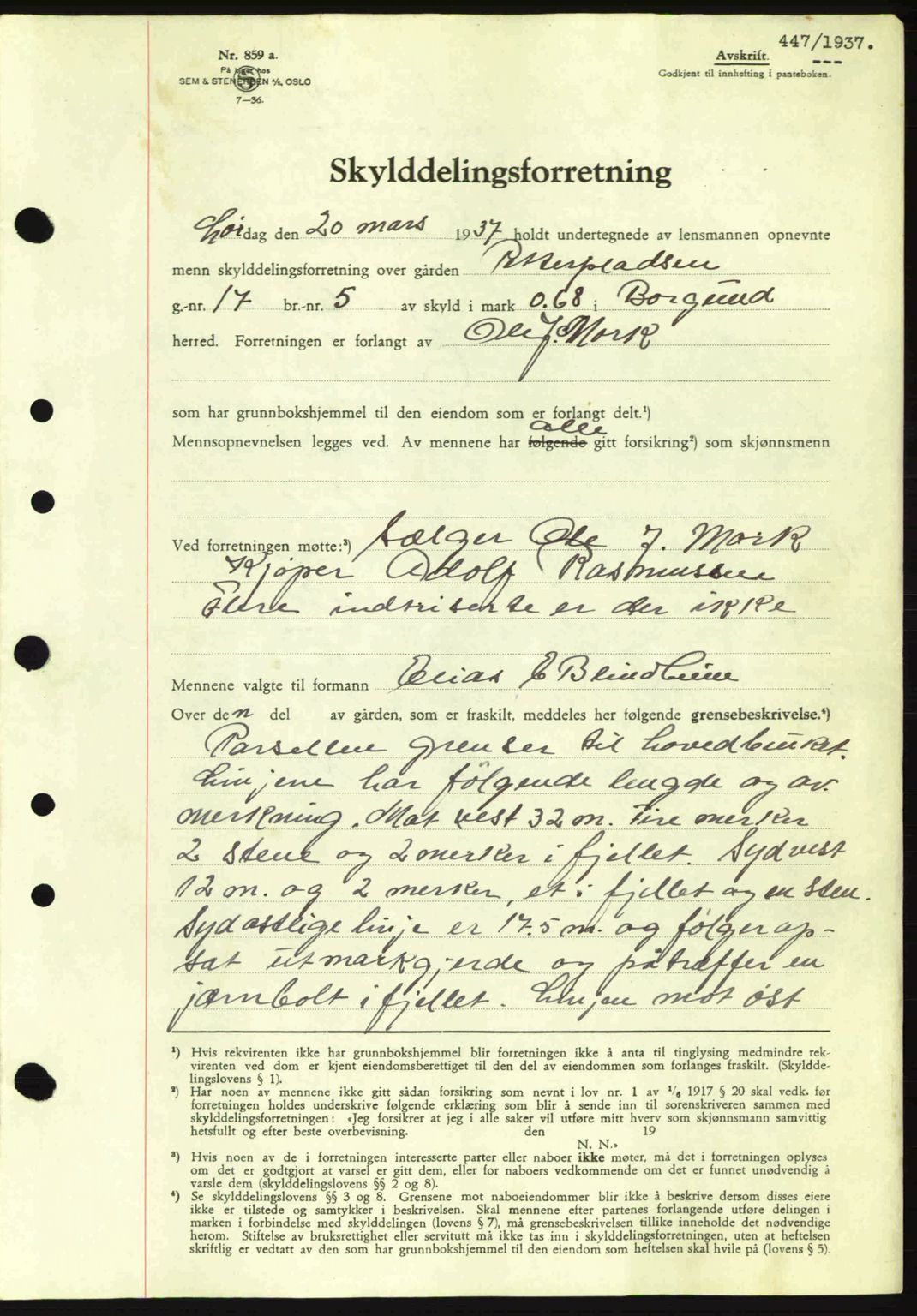 Nordre Sunnmøre sorenskriveri, AV/SAT-A-0006/1/2/2C/2Ca: Mortgage book no. A2, 1936-1937, Diary no: : 447/1937