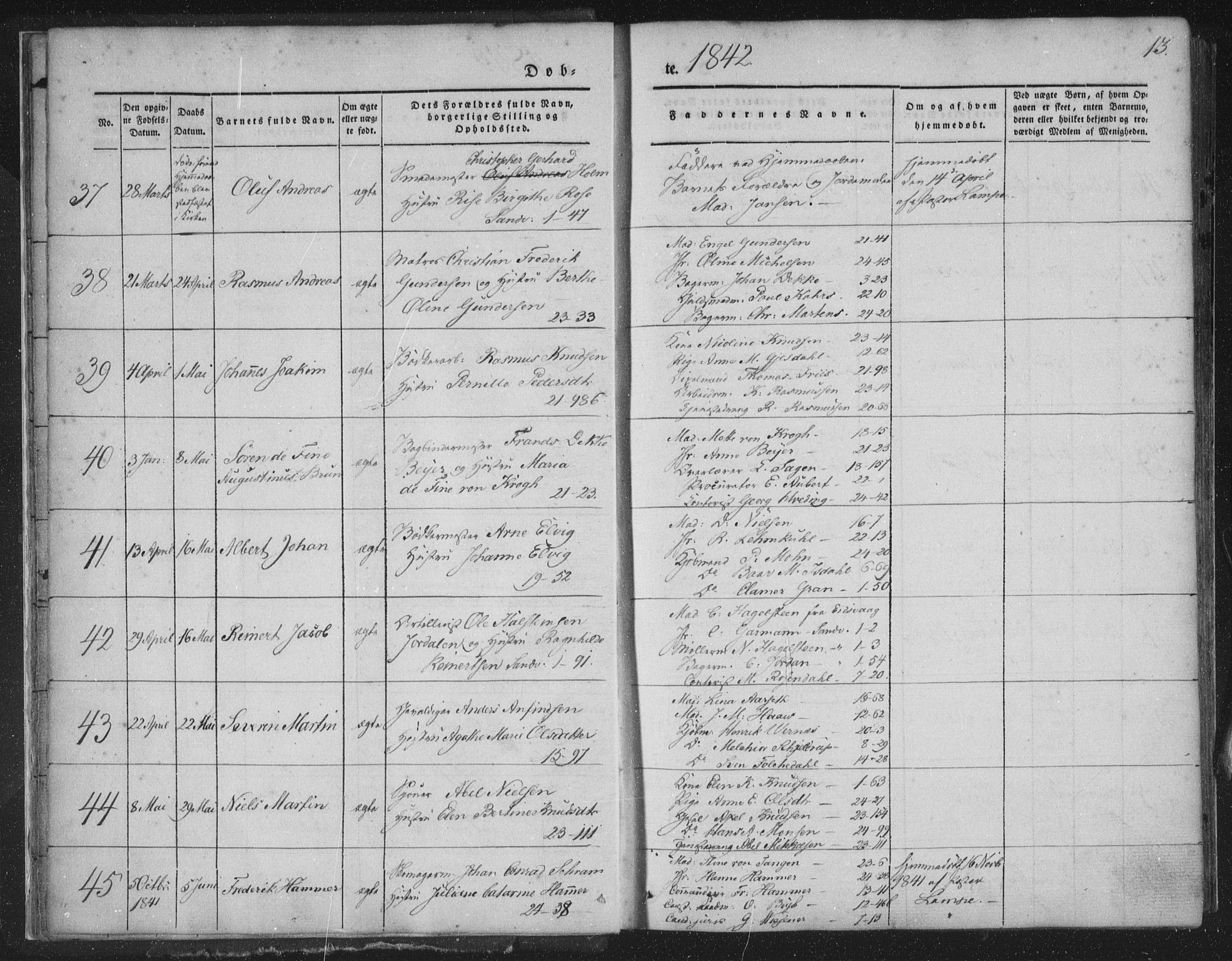 Korskirken sokneprestembete, AV/SAB-A-76101/H/Haa/L0016: Parish register (official) no. B 2, 1841-1851, p. 13