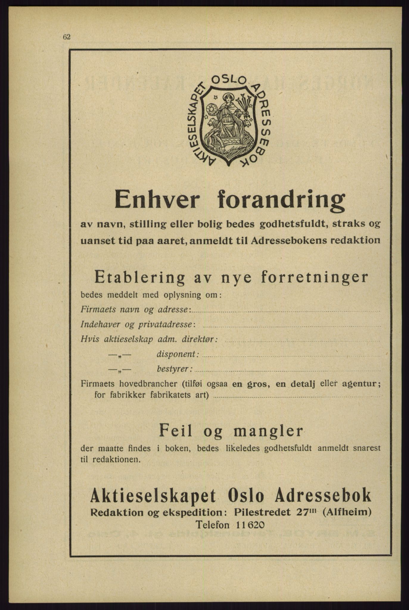 Kristiania/Oslo adressebok, PUBL/-, 1929, p. 62