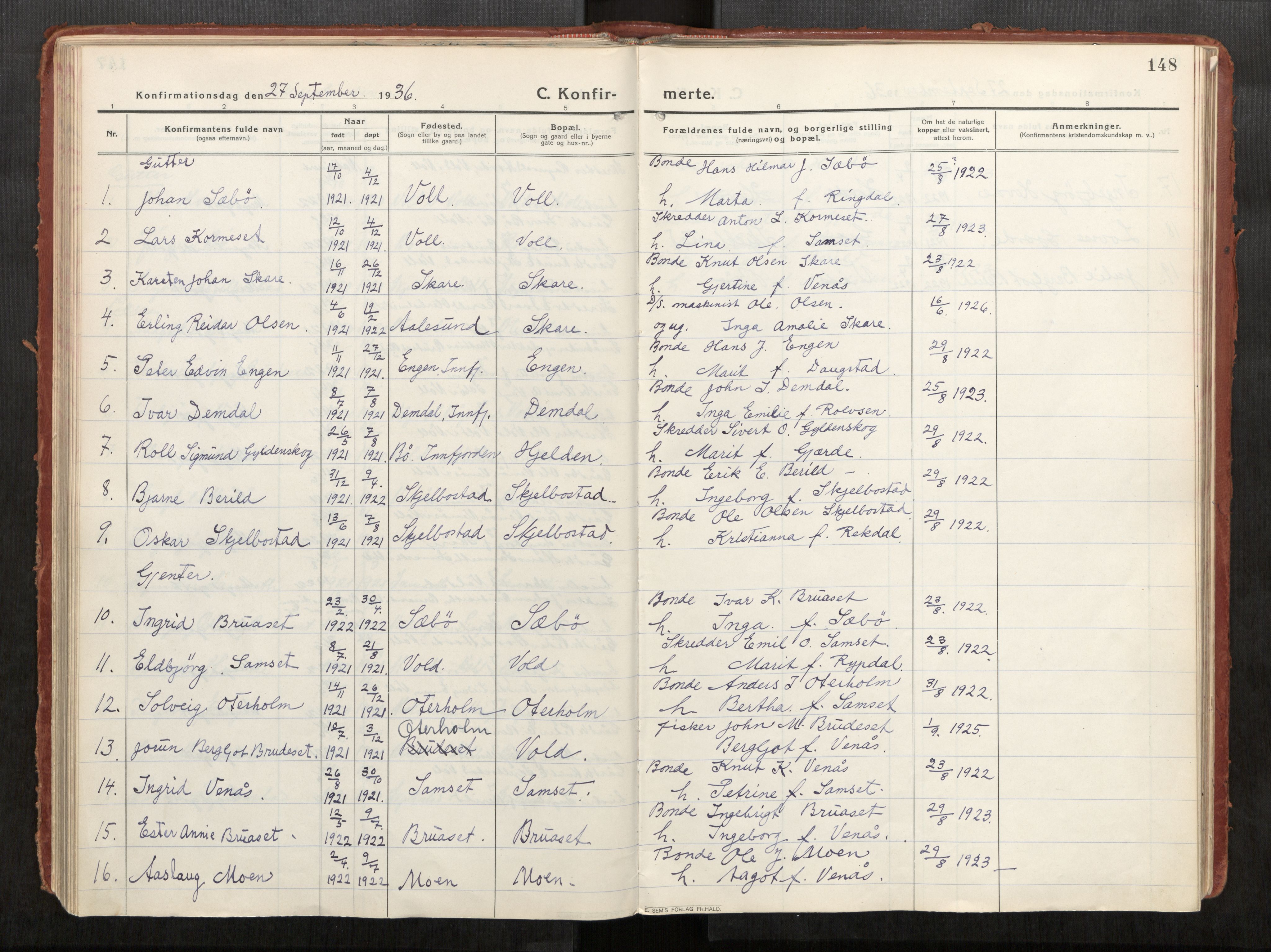 Eid sokneprestkontor, AV/SAT-A-1254: Parish register (official) no. 543A04, 1916-1956, p. 148