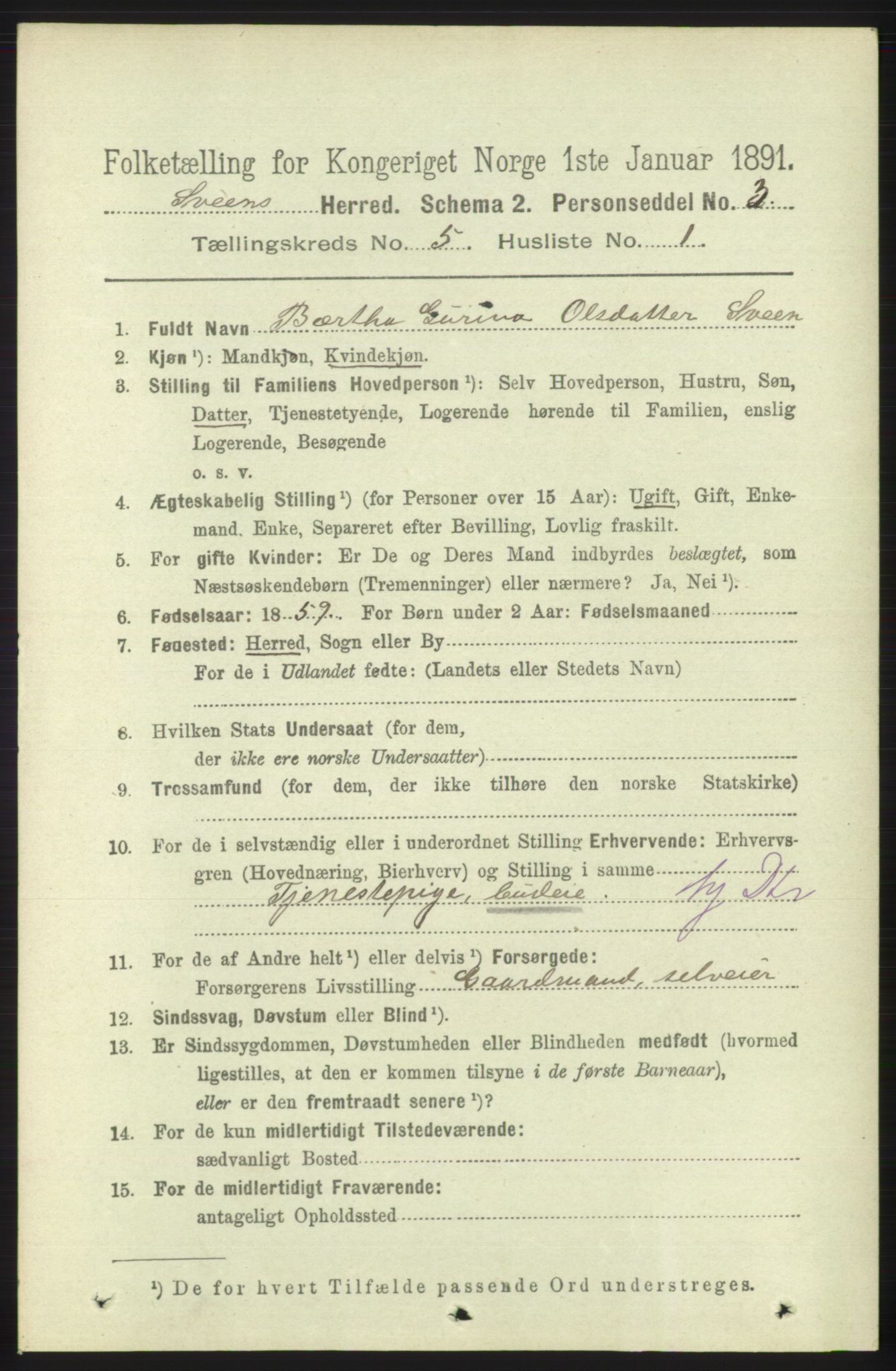 RA, 1891 census for 1216 Sveio, 1891, p. 1453