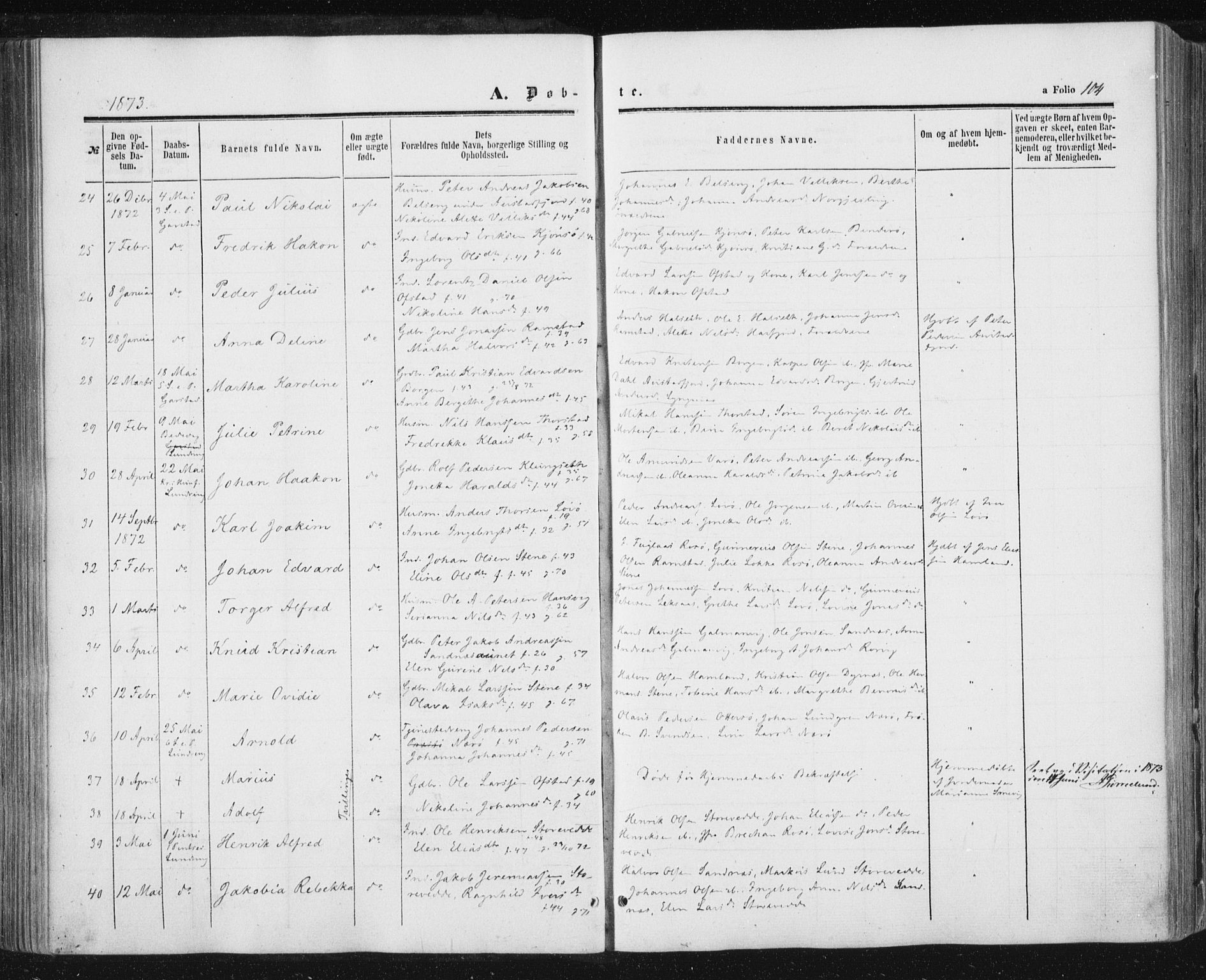 Ministerialprotokoller, klokkerbøker og fødselsregistre - Nord-Trøndelag, AV/SAT-A-1458/784/L0670: Parish register (official) no. 784A05, 1860-1876, p. 104