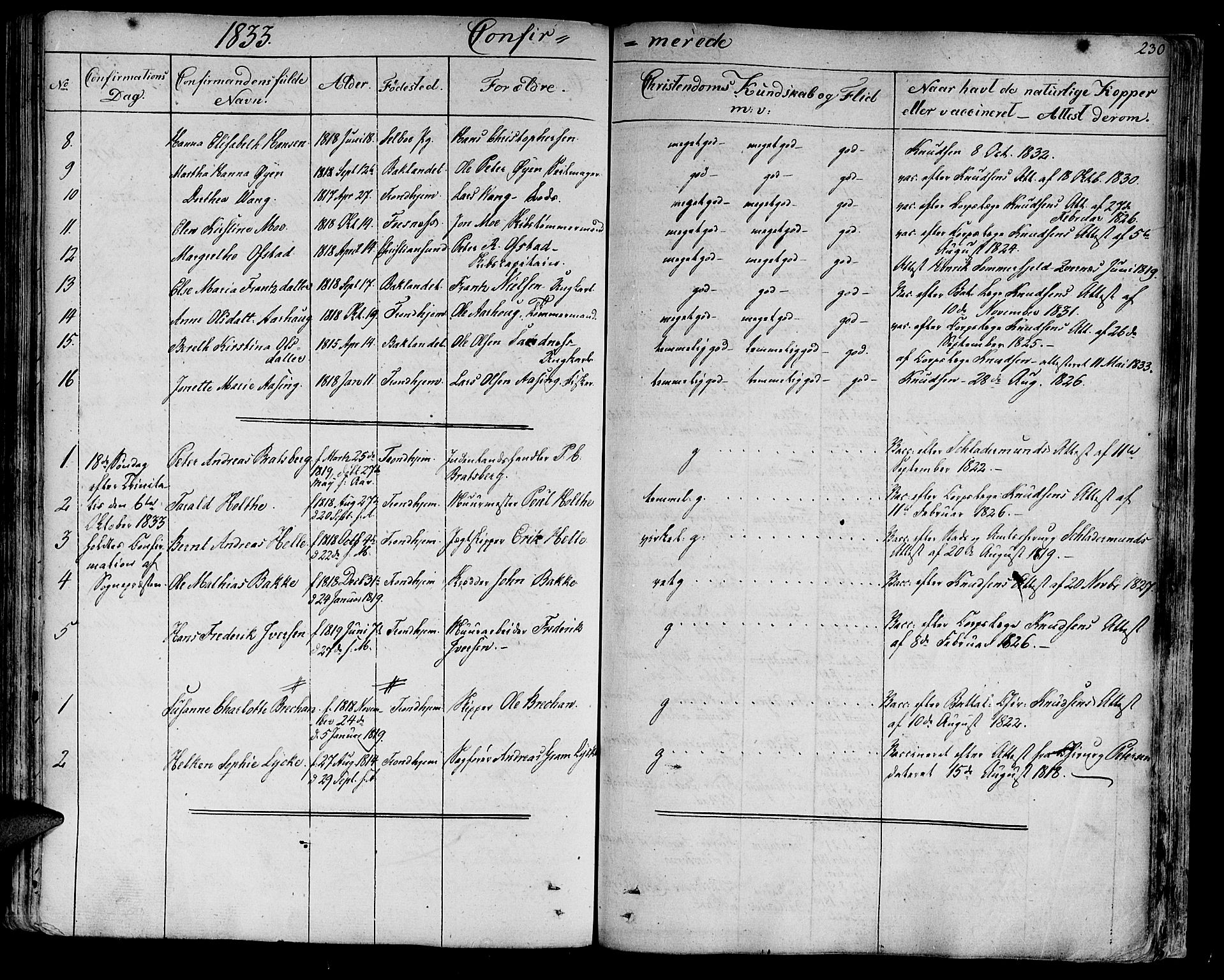 Ministerialprotokoller, klokkerbøker og fødselsregistre - Sør-Trøndelag, AV/SAT-A-1456/602/L0108: Parish register (official) no. 602A06, 1821-1839, p. 230