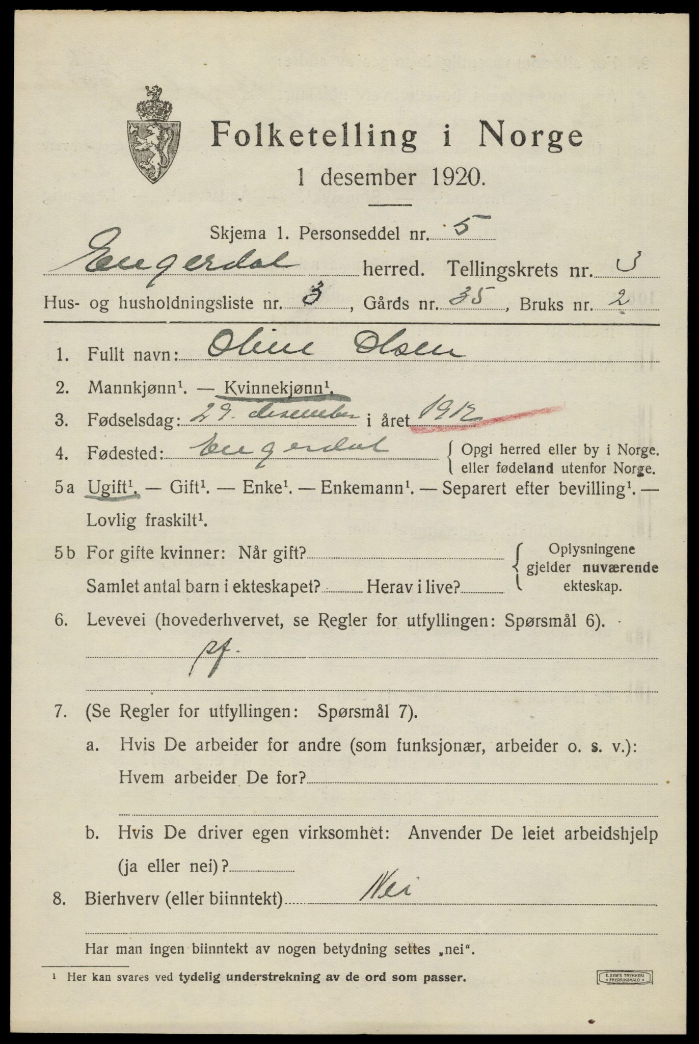 SAH, 1920 census for Engerdal, 1920, p. 1547