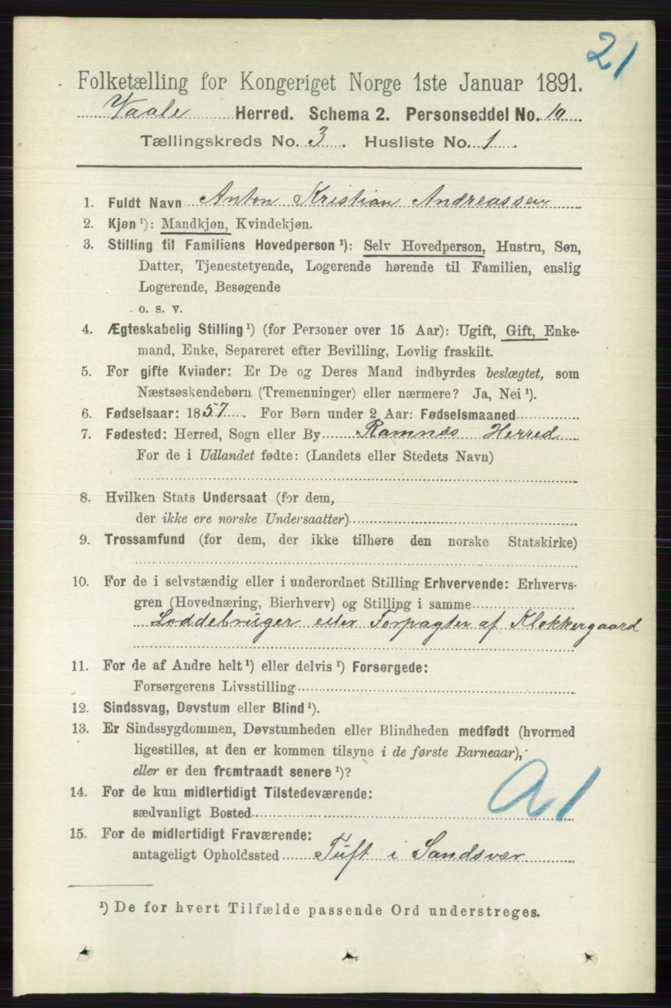 RA, 1891 census for 0716 Våle, 1891, p. 560