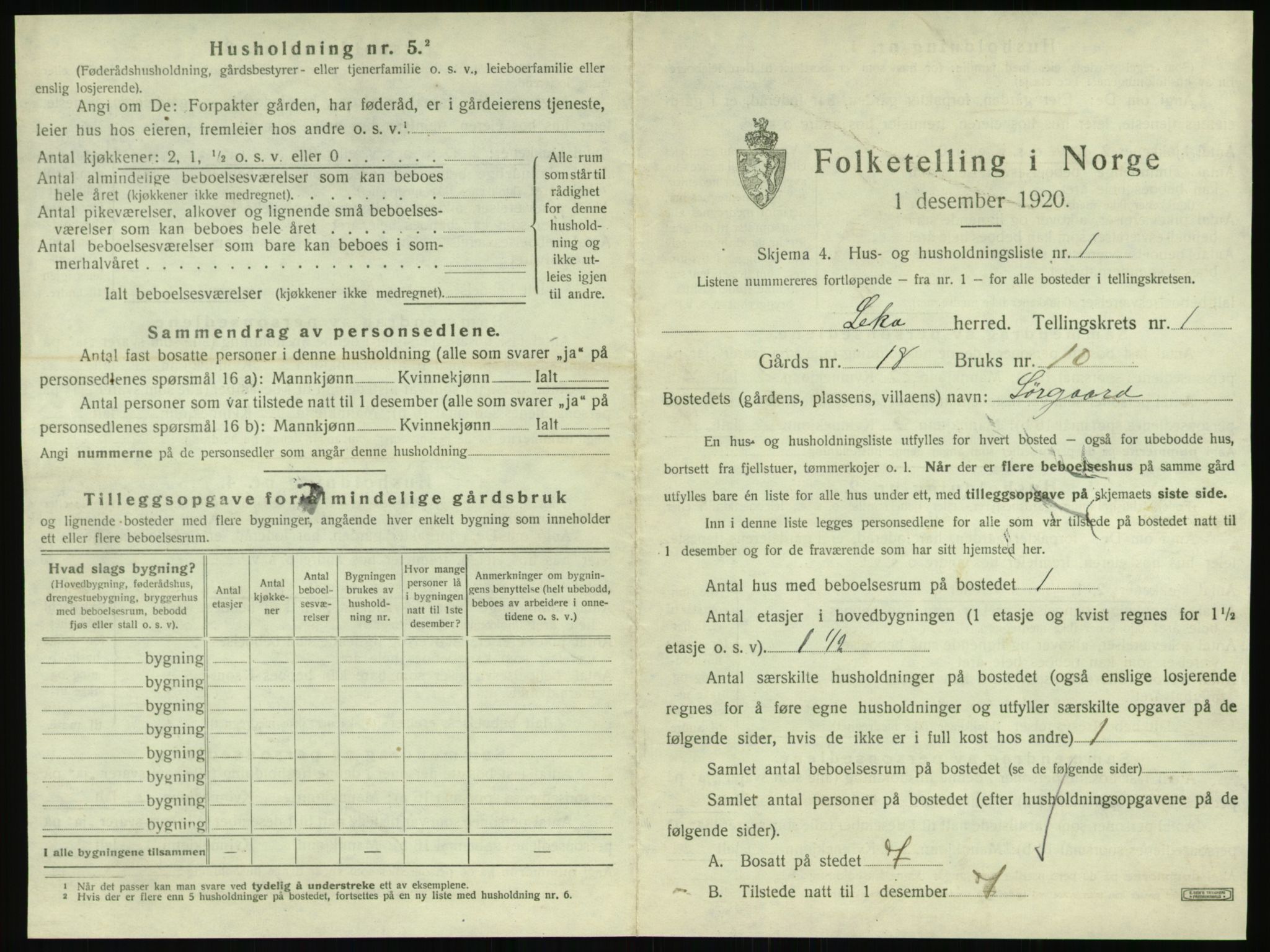 SAT, 1920 census for Leka, 1920, p. 29