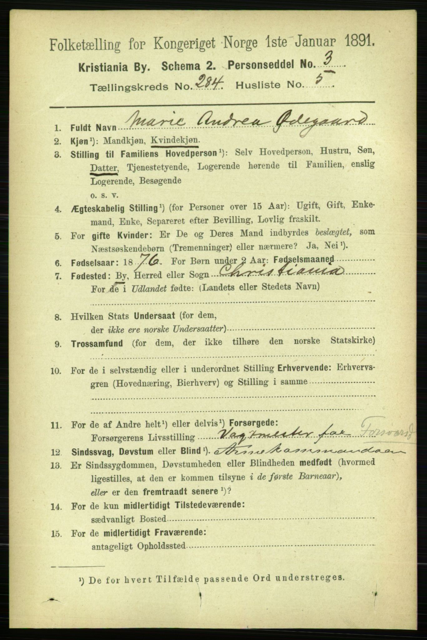 RA, 1891 census for 0301 Kristiania, 1891, p. 173564