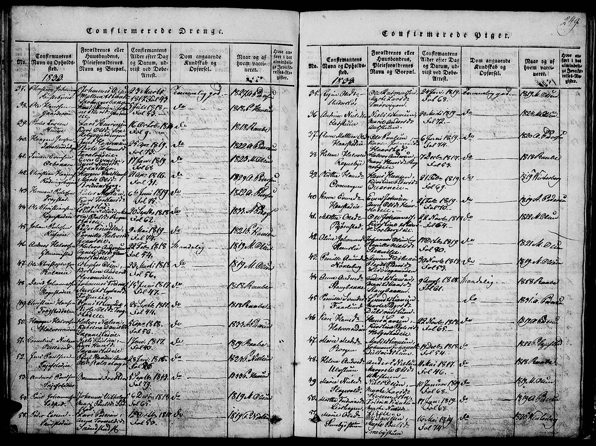 Østre Toten prestekontor, SAH/PREST-104/H/Ha/Hab/L0001: Parish register (copy) no. 1, 1827-1839, p. 249