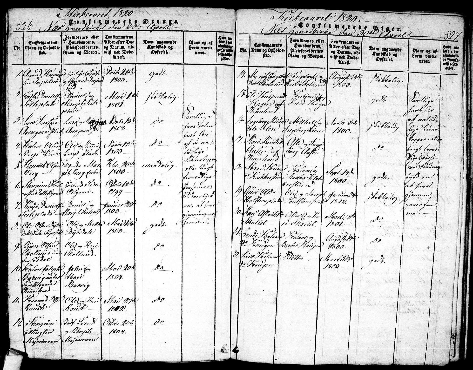 Nes kirkebøker, AV/SAKO-A-236/F/Fa/L0007: Parish register (official) no. 7, 1815-1823, p. 526-527