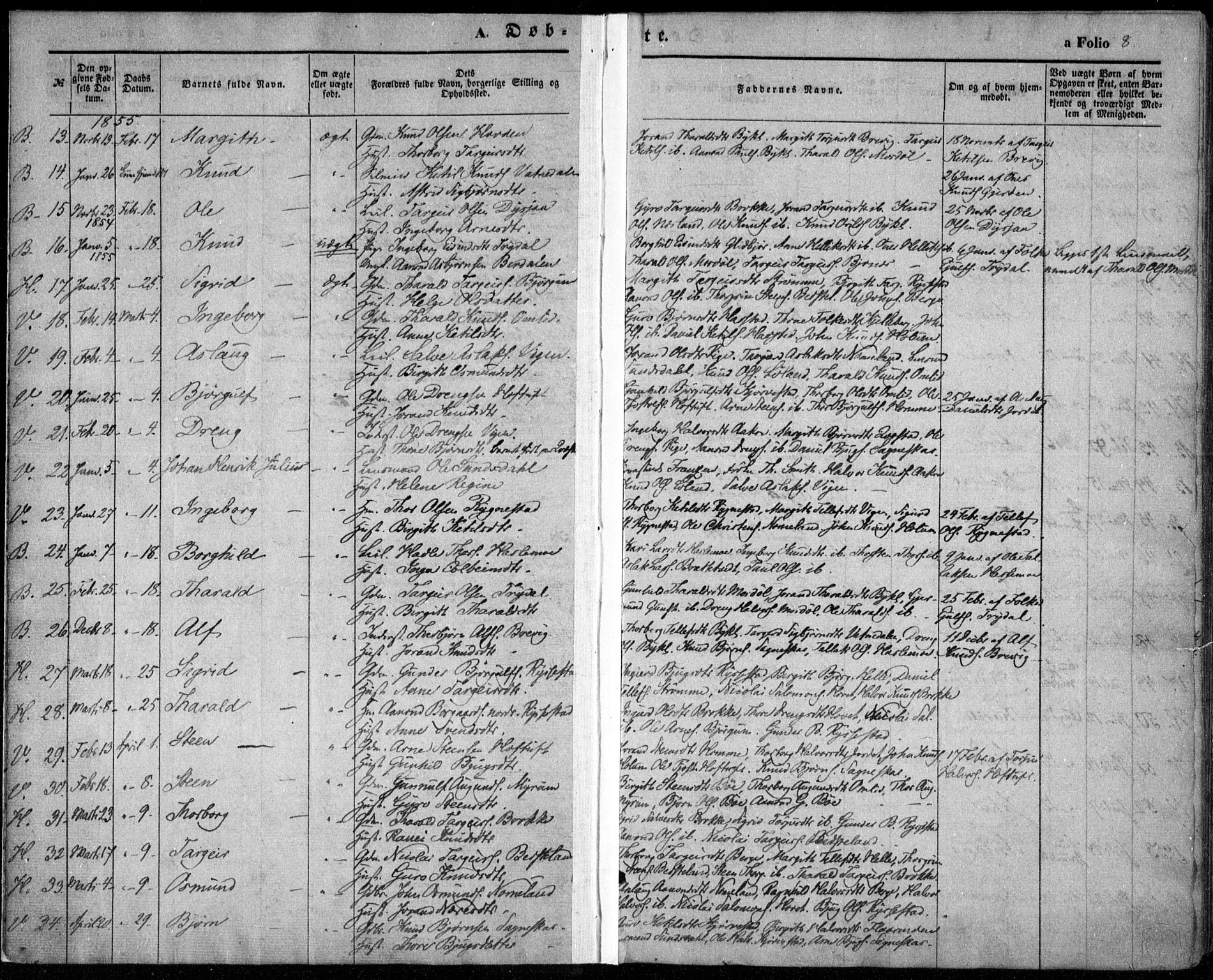 Valle sokneprestkontor, SAK/1111-0044/F/Fa/Fac/L0007: Parish register (official) no. A 7, 1854-1868, p. 8