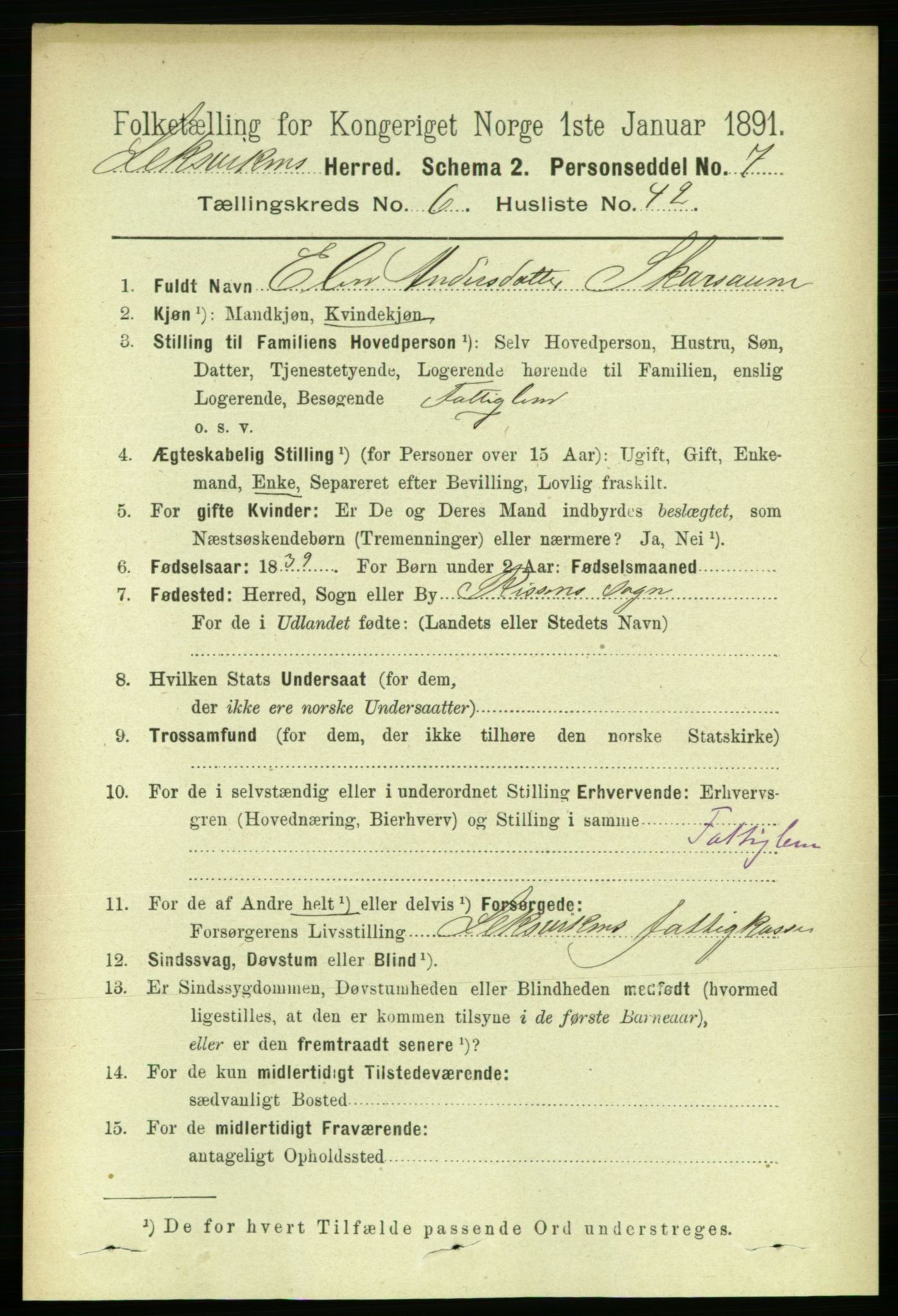 RA, 1891 census for 1718 Leksvik, 1891, p. 3493