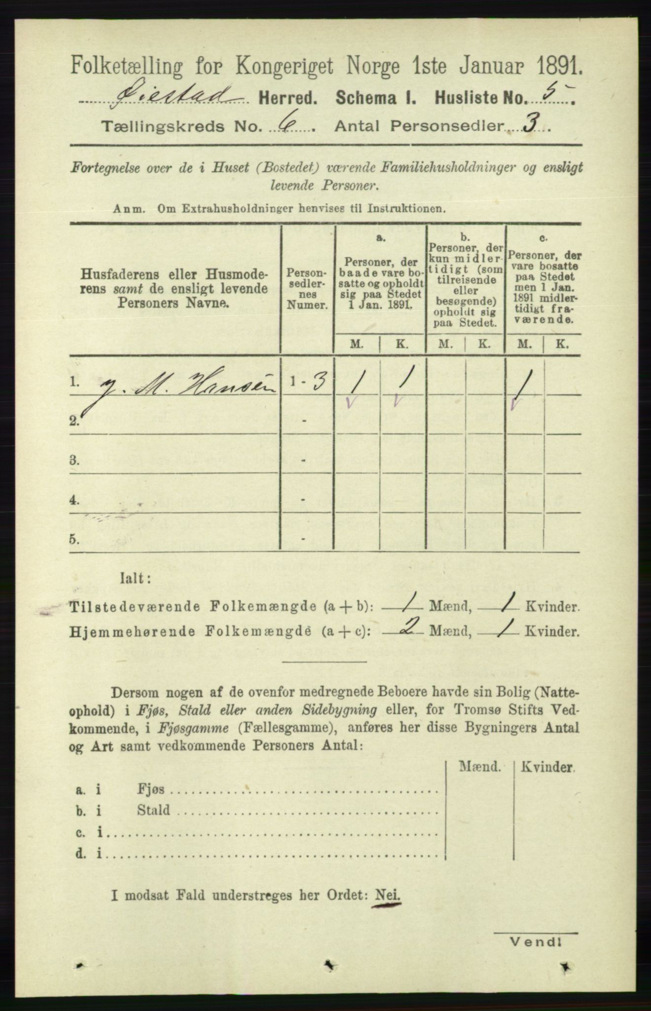 RA, 1891 census for 0920 Øyestad, 1891, p. 2057