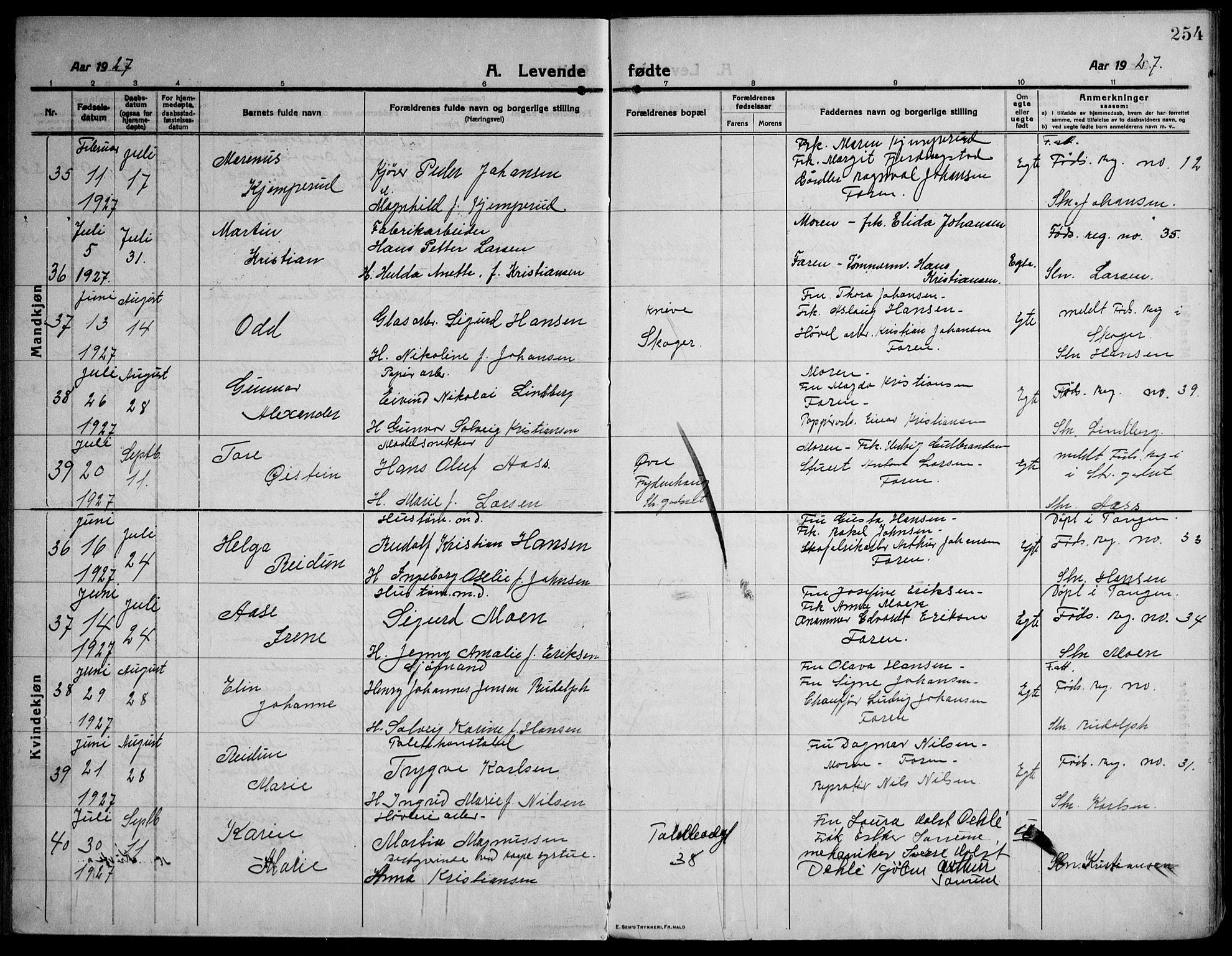 Strømsø kirkebøker, AV/SAKO-A-246/F/Fa/L0029: Parish register (official) no. I 27, 1915-1930, p. 254