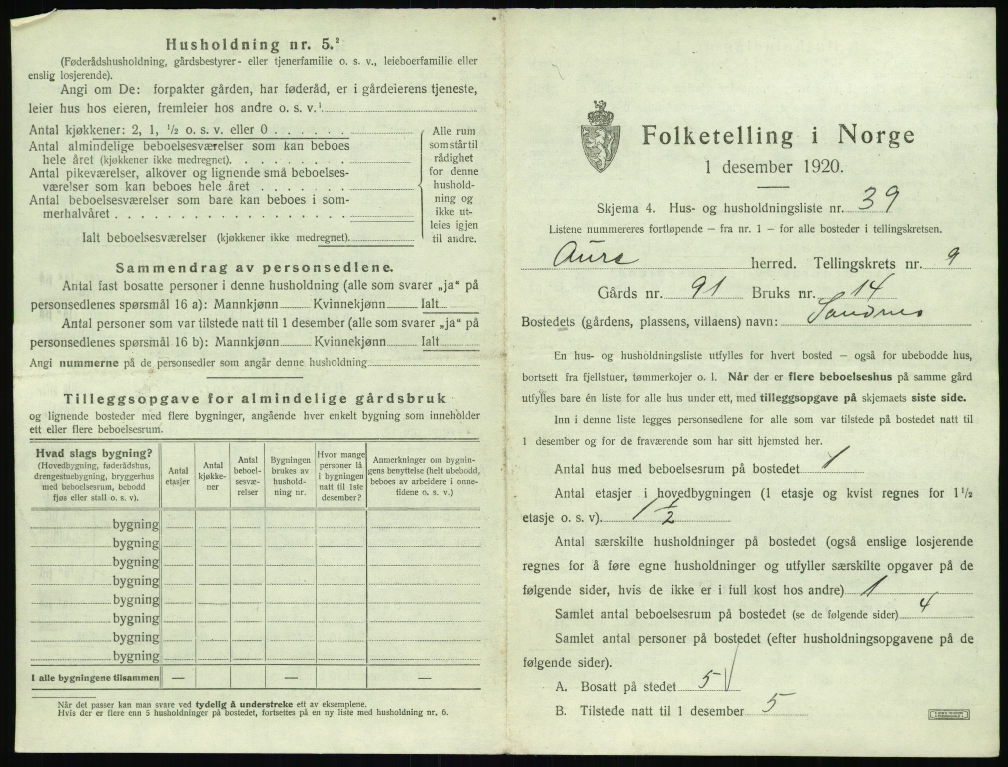 SAT, 1920 census for Aure, 1920, p. 586