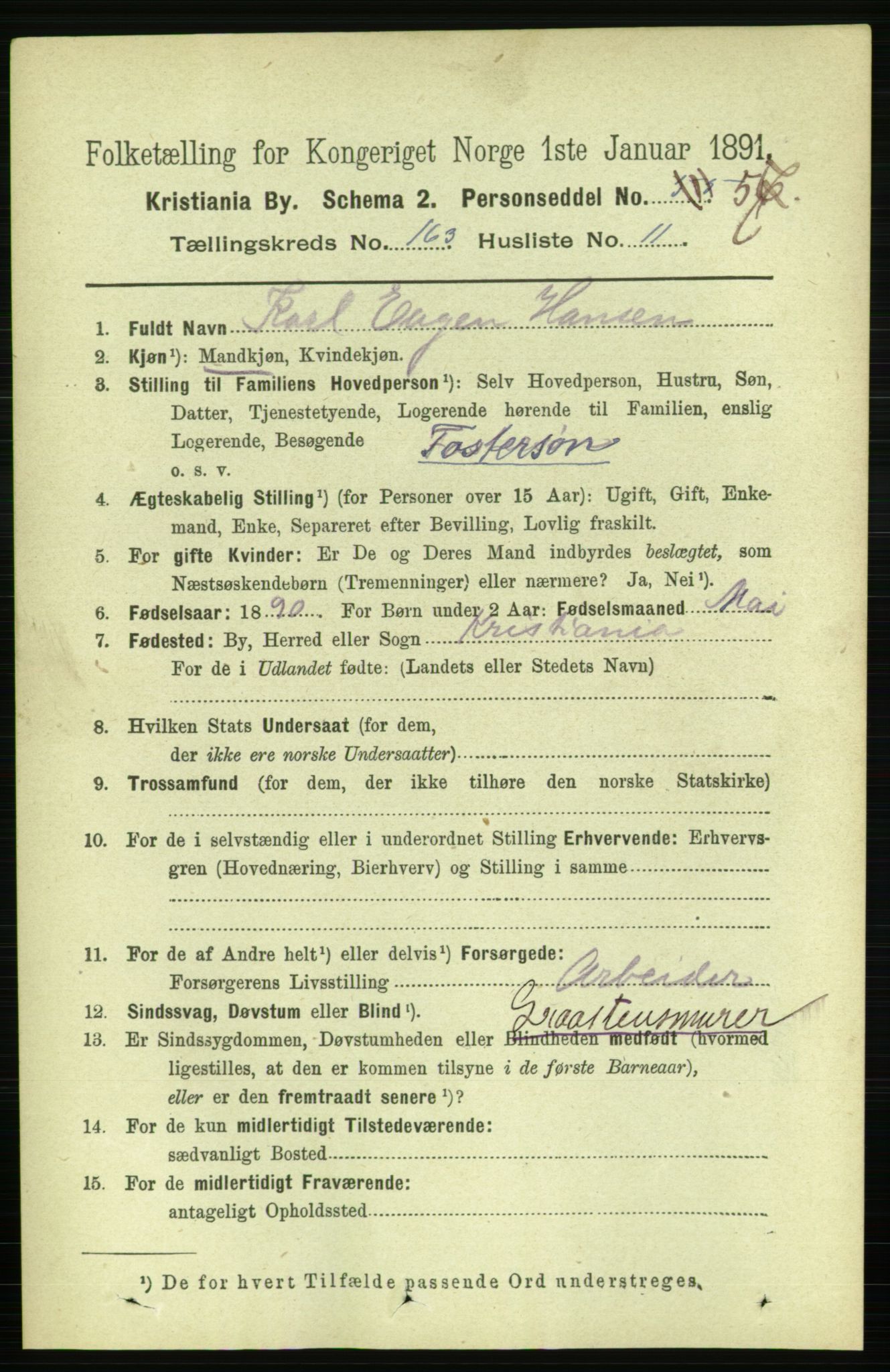 RA, 1891 census for 0301 Kristiania, 1891, p. 93901