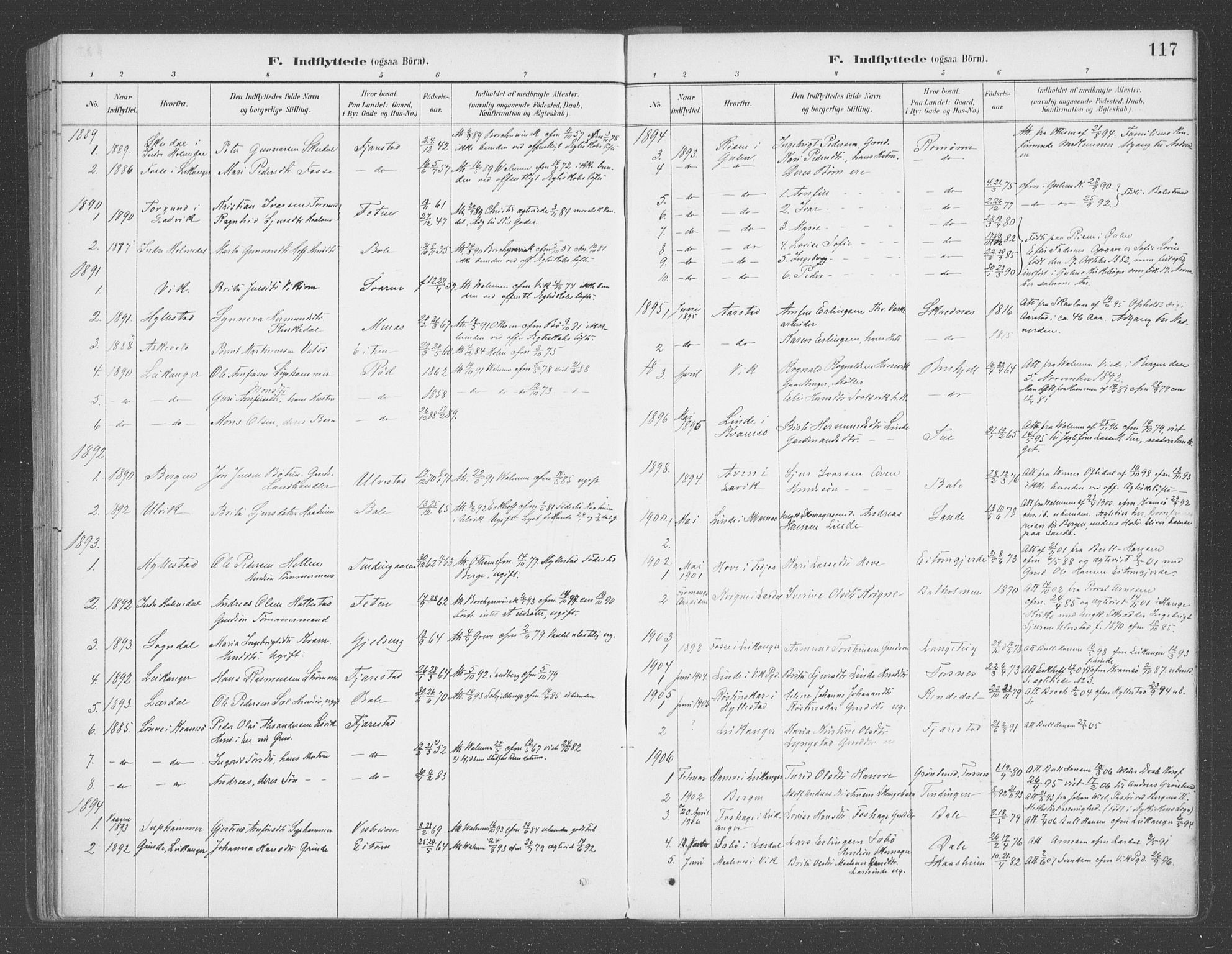 Balestrand sokneprestembete, SAB/A-79601/H/Haa/Haab/L0001: Parish register (official) no. B  1, 1889-1910, p. 117
