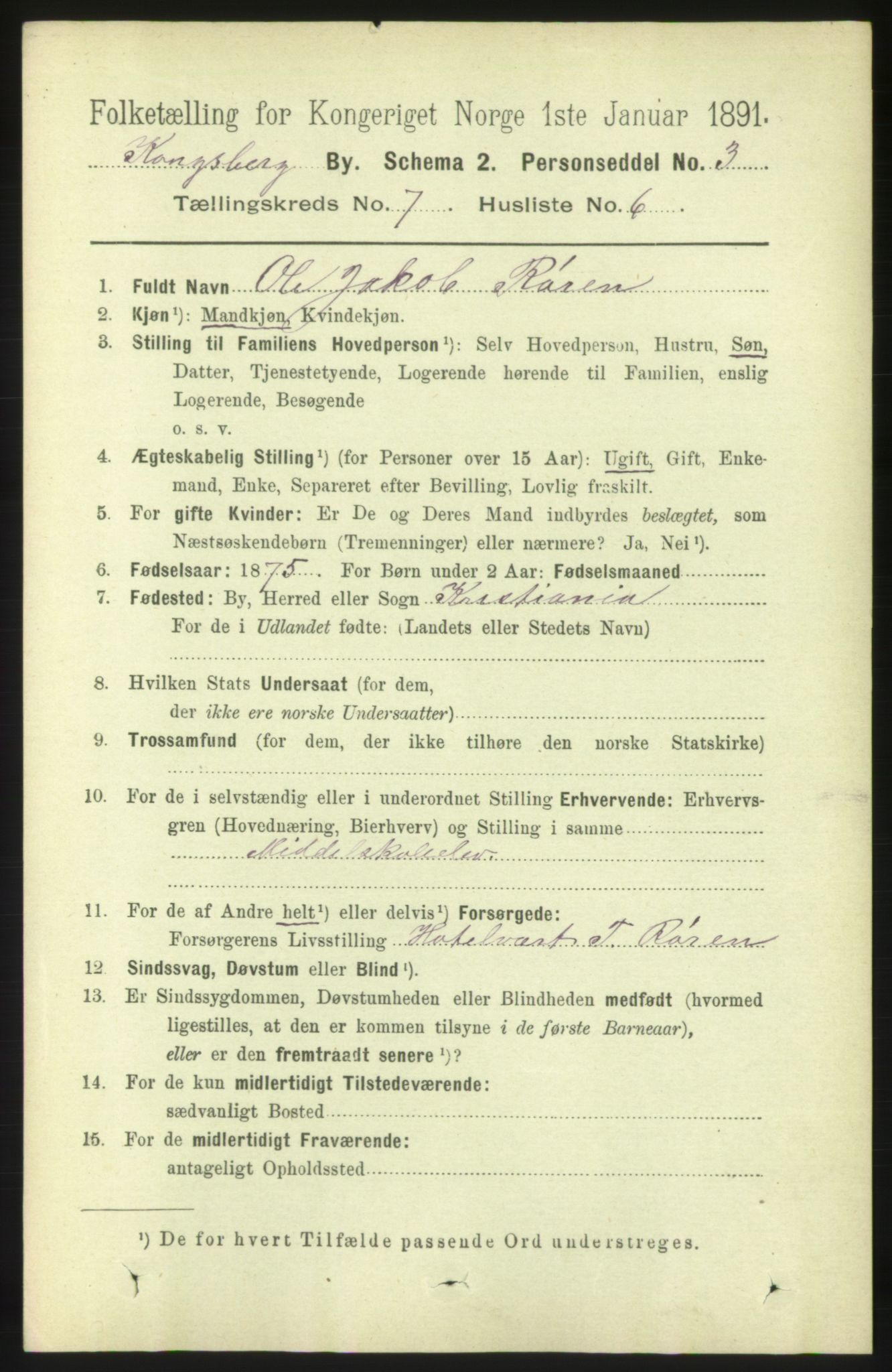 RA, 1891 census for 0604 Kongsberg, 1891, p. 5051