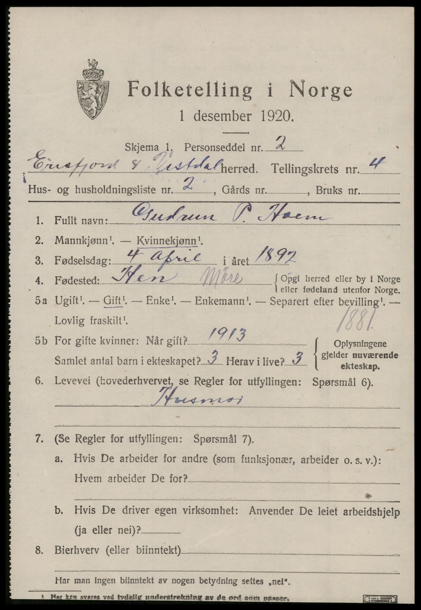 SAT, 1920 census for Eresfjord og Vistdal, 1920, p. 1985