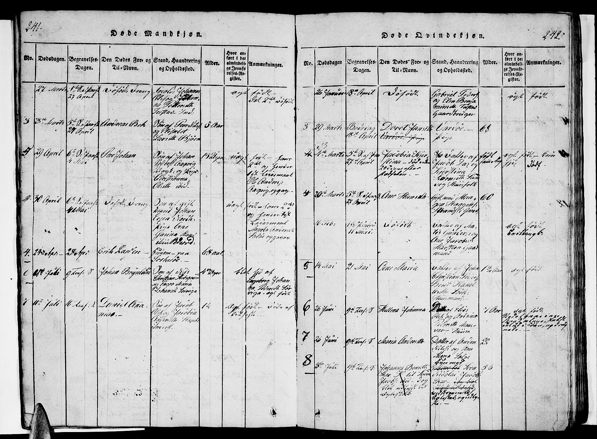 Ministerialprotokoller, klokkerbøker og fødselsregistre - Nordland, AV/SAT-A-1459/834/L0510: Parish register (copy) no. 834C01, 1820-1847, p. 241-242