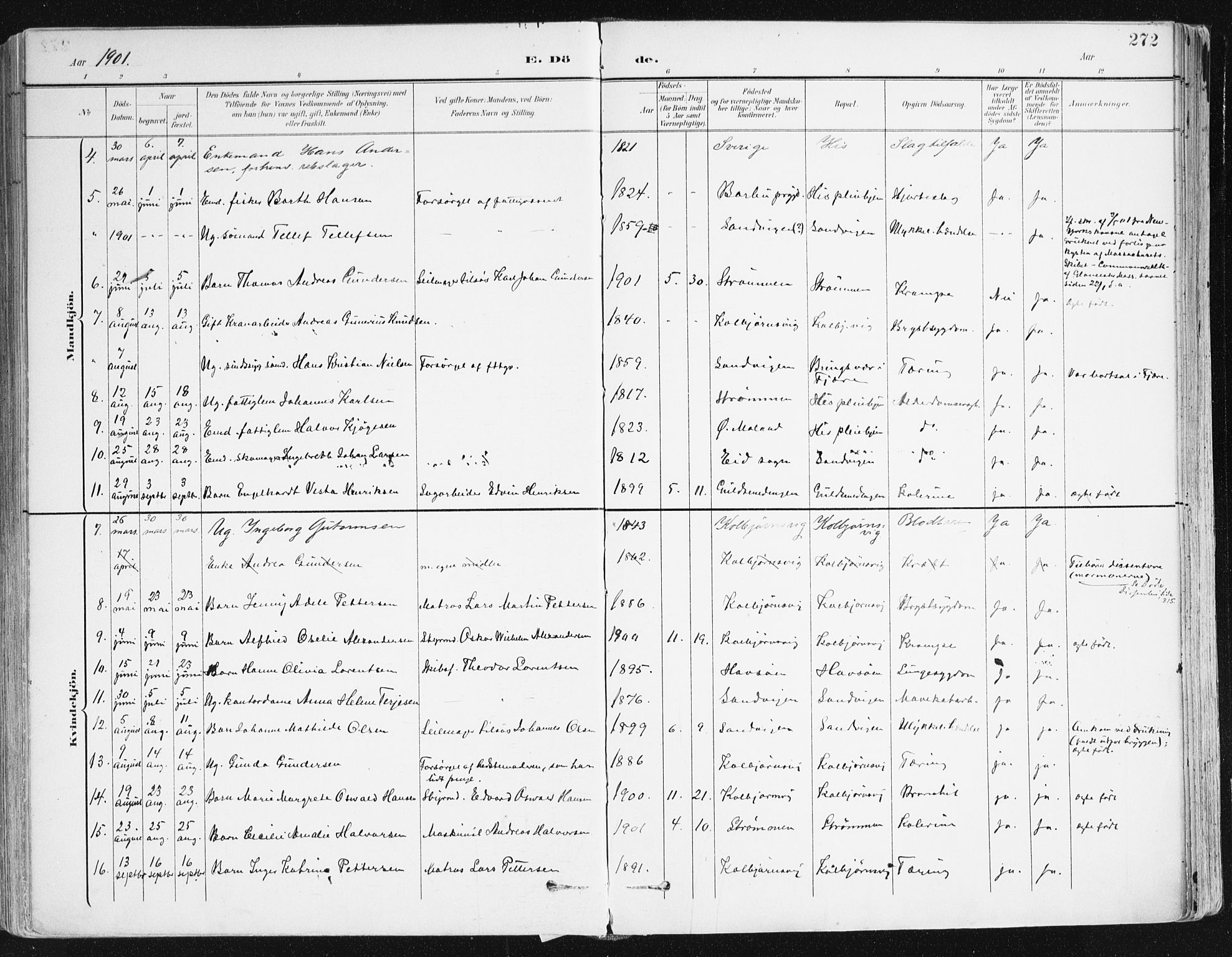 Hisøy sokneprestkontor, SAK/1111-0020/F/Fa/L0004: Parish register (official) no. A 4, 1895-1917, p. 272
