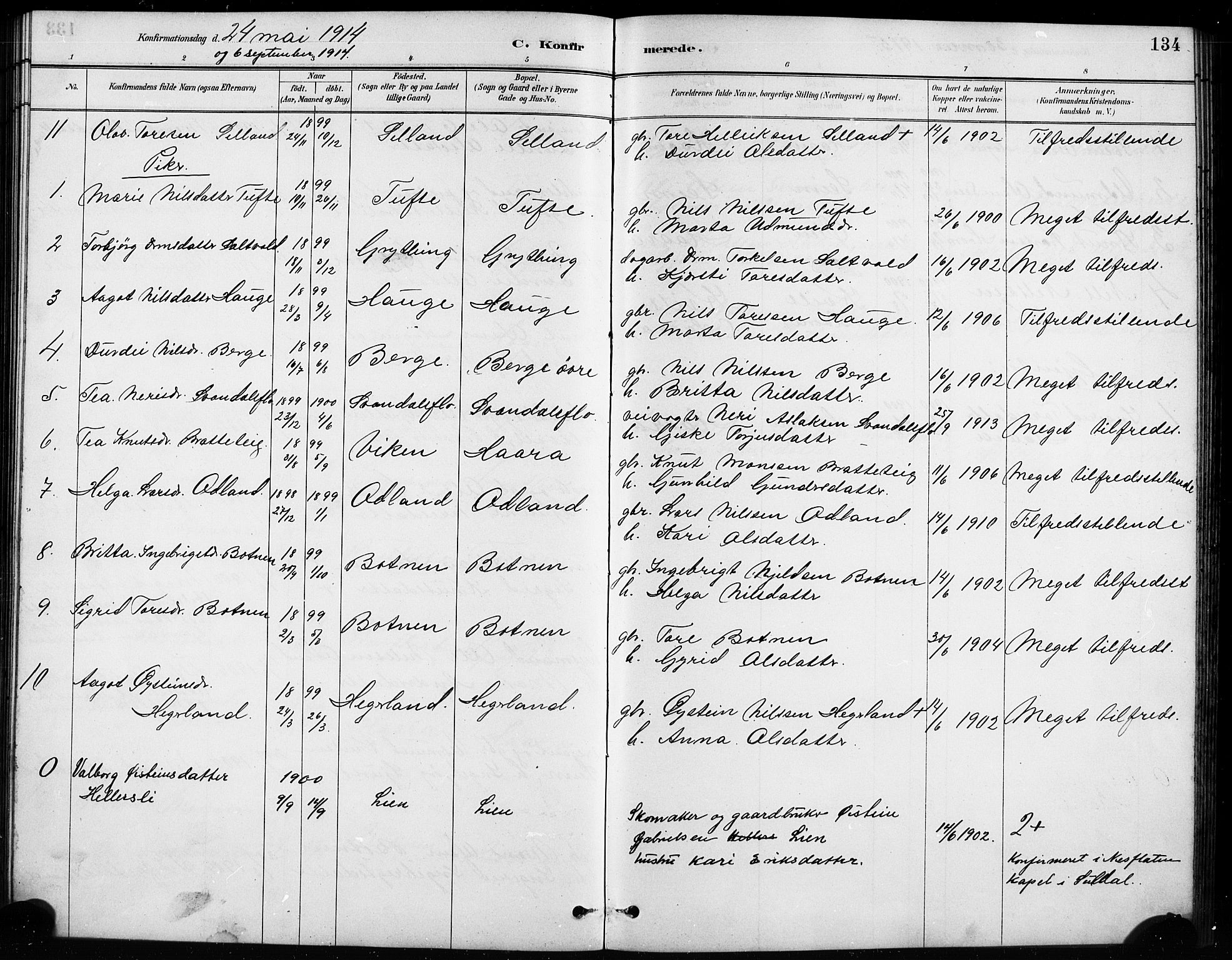 Røldal sokneprestembete, SAB/A-100247: Parish register (copy) no. A 3, 1887-1917, p. 134
