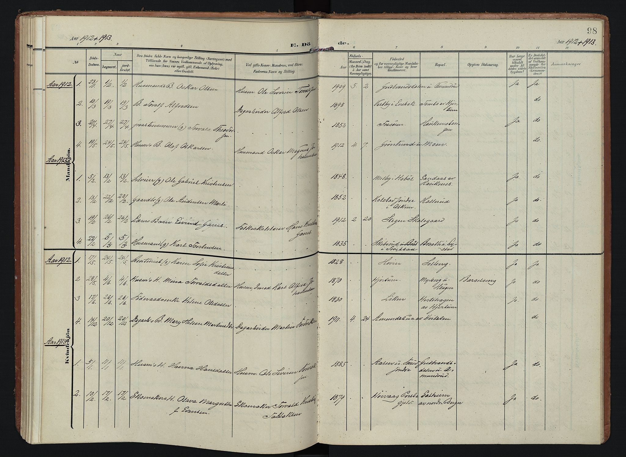 Spydeberg prestekontor Kirkebøker, AV/SAO-A-10924/F/Fb/L0002: Parish register (official) no. II 2, 1908-1926, p. 98