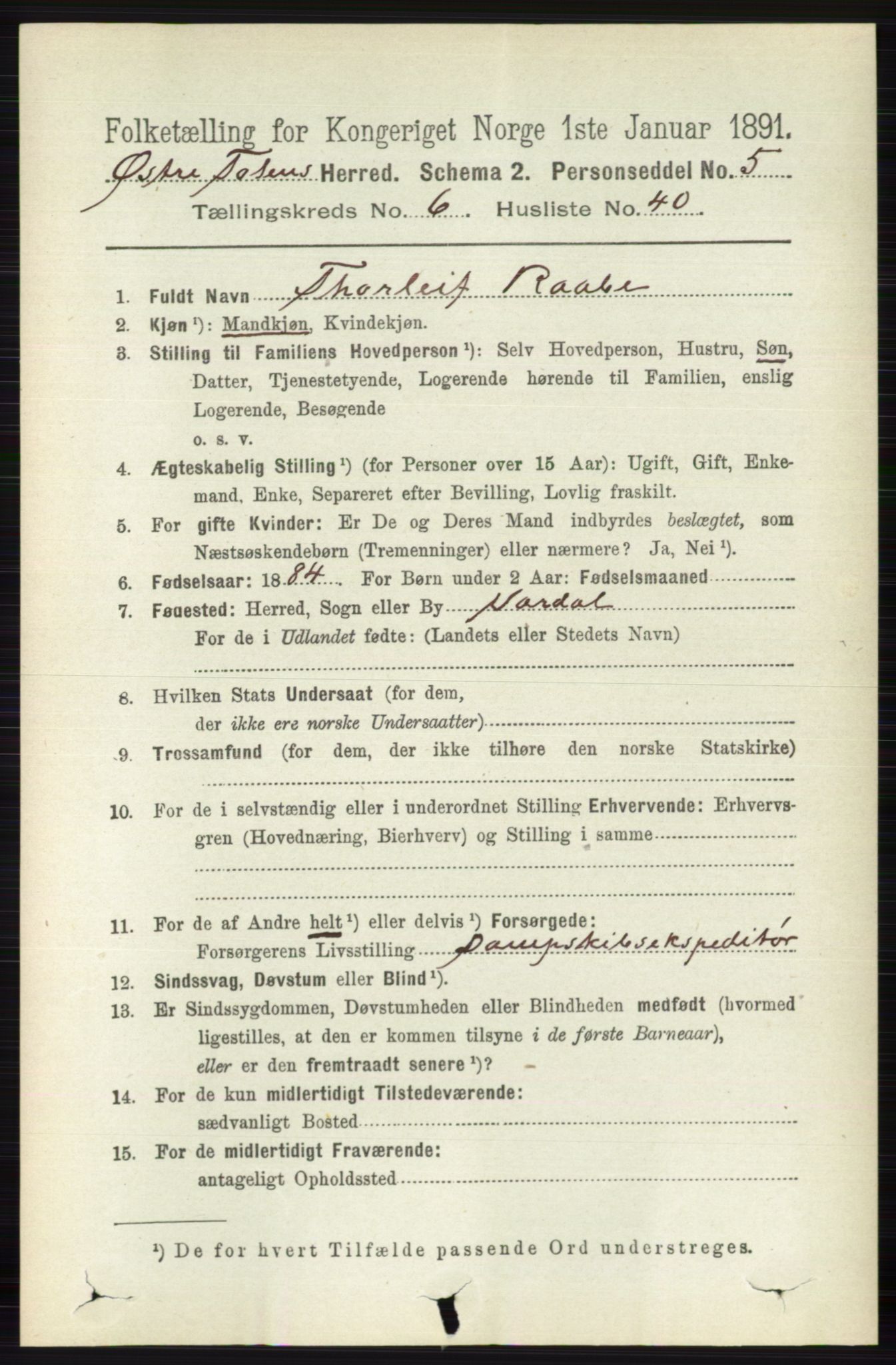RA, 1891 census for 0528 Østre Toten, 1891, p. 4018
