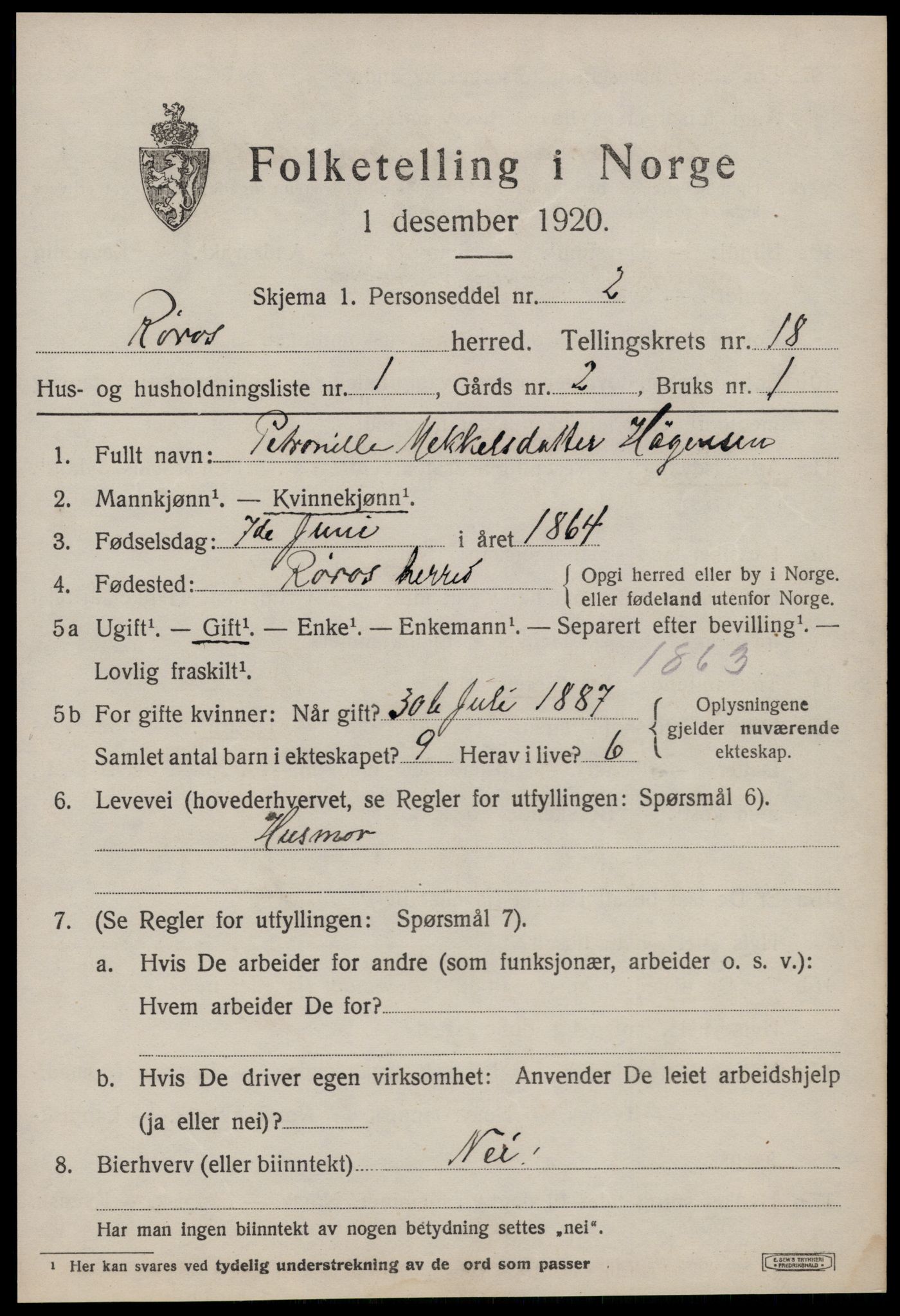 SAT, 1920 census for Røros, 1920, p. 12246