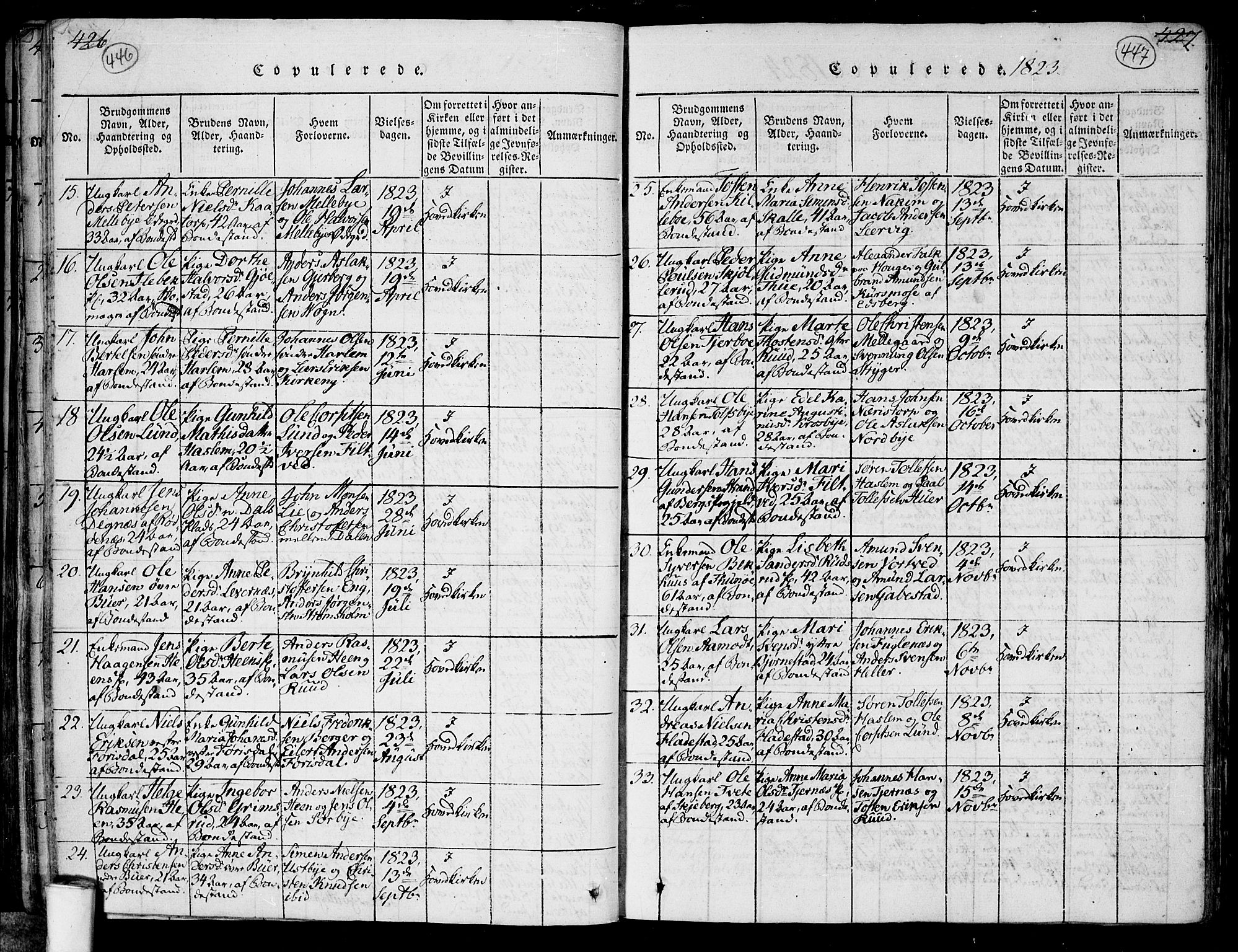 Rakkestad prestekontor Kirkebøker, SAO/A-2008/F/Fa/L0006: Parish register (official) no. I 6, 1814-1824, p. 446-447