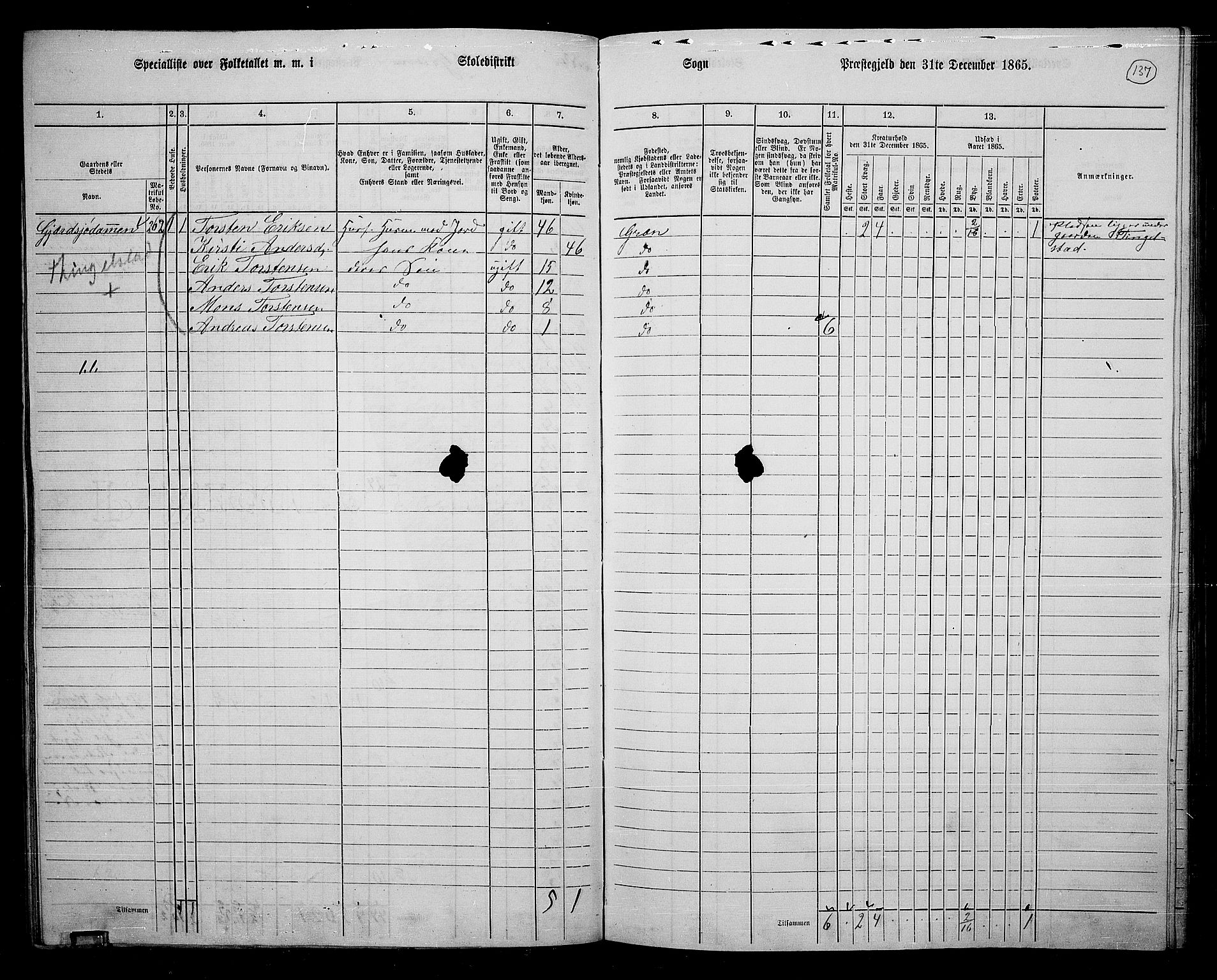 RA, 1865 census for Gran, 1865, p. 117