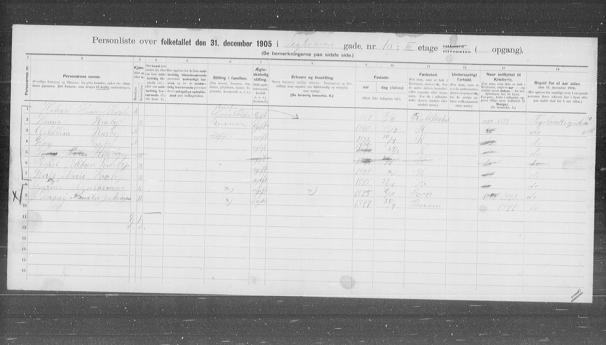 OBA, Municipal Census 1905 for Kristiania, 1905, p. 56153