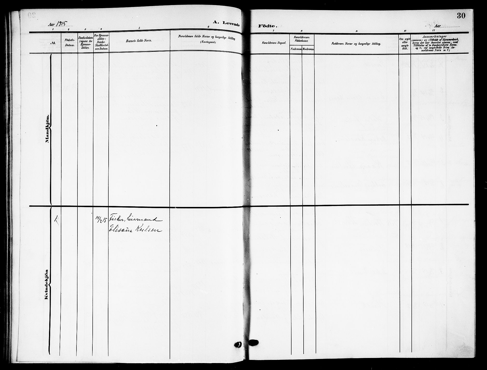 Ministerialprotokoller, klokkerbøker og fødselsregistre - Nordland, AV/SAT-A-1459/894/L1361: Parish register (copy) no. 894C04, 1905-1922, p. 30