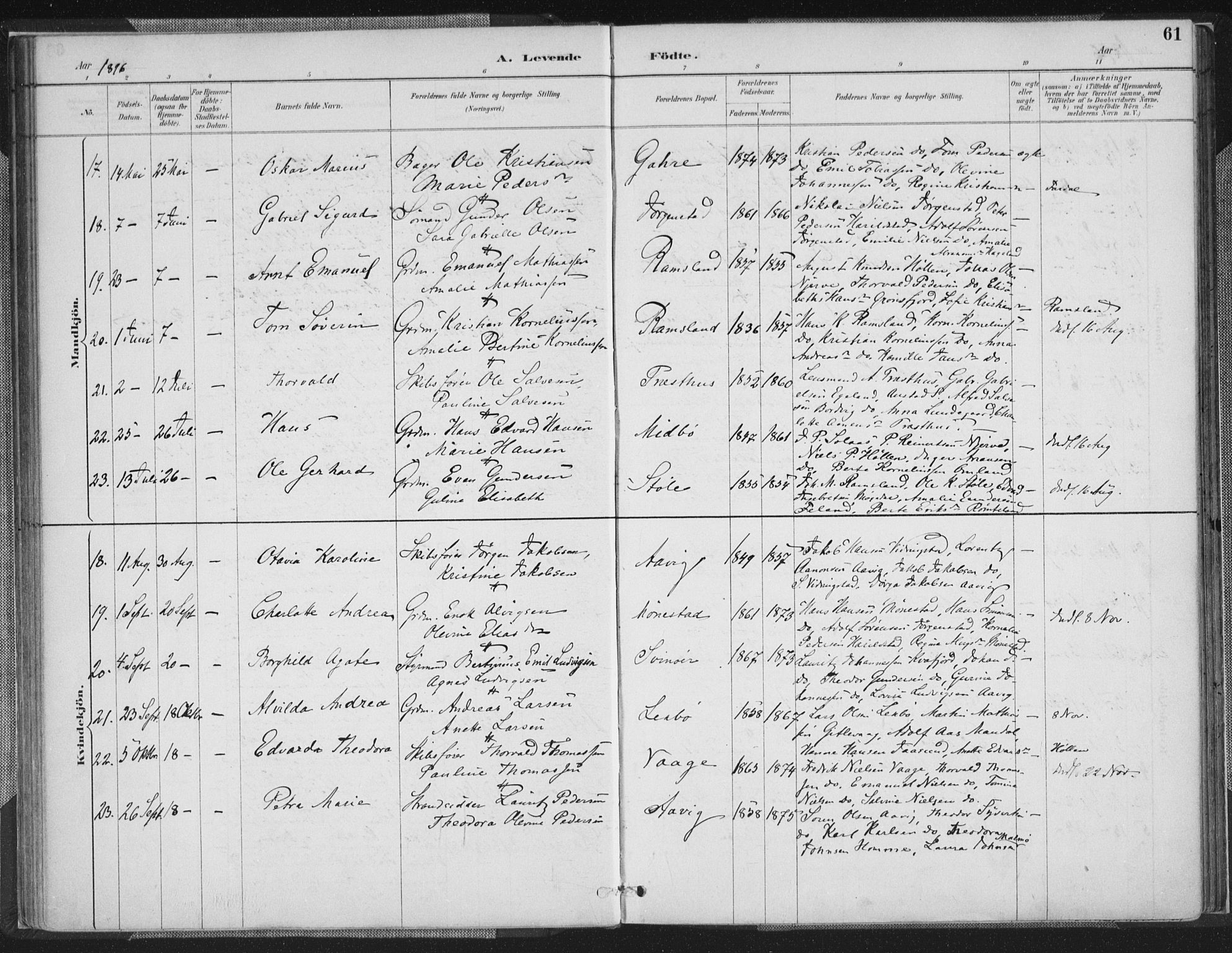 Sør-Audnedal sokneprestkontor, AV/SAK-1111-0039/F/Fa/Faa/L0004: Parish register (official) no. A 4, 1884-1909, p. 61