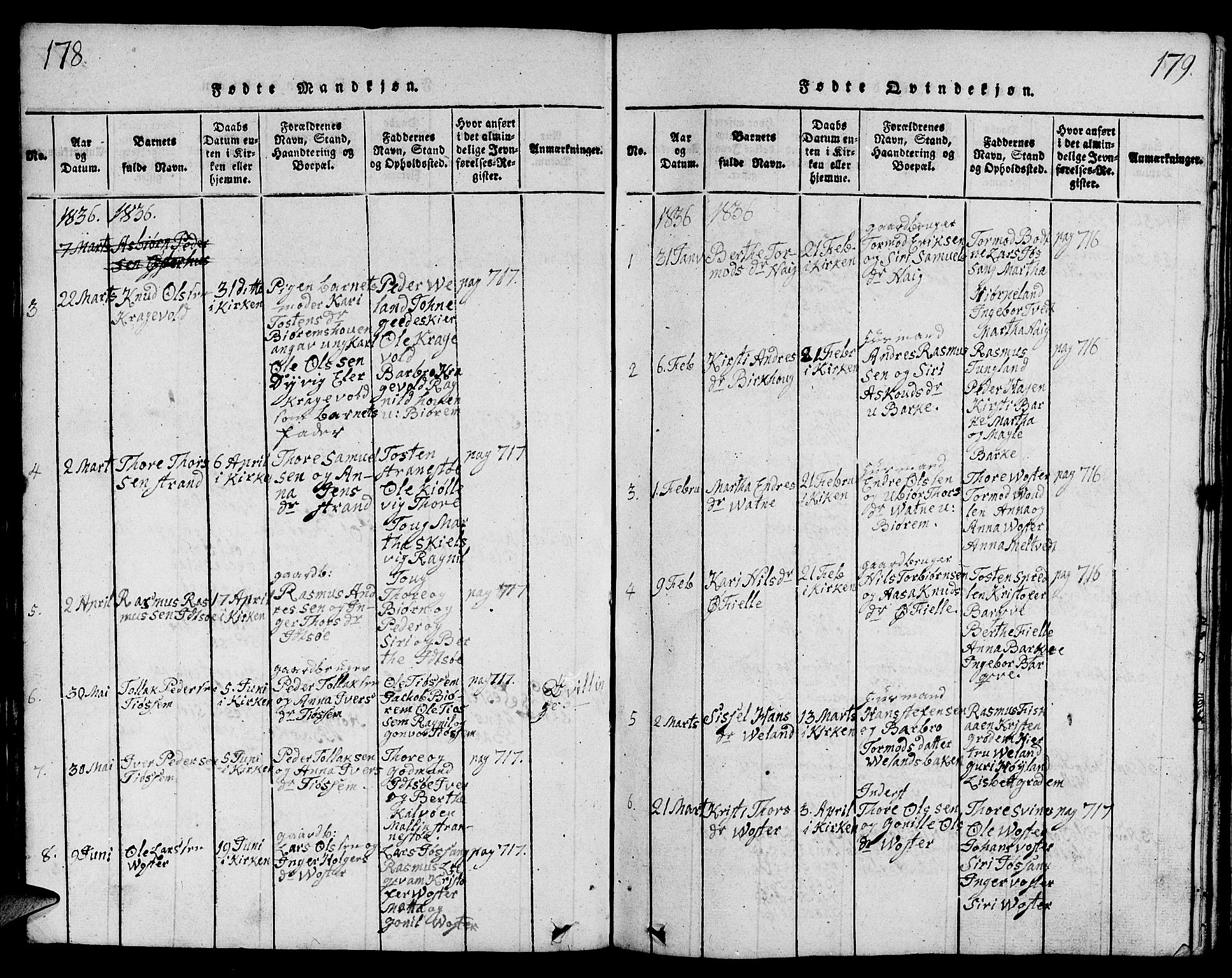 Strand sokneprestkontor, AV/SAST-A-101828/H/Ha/Hab/L0001: Parish register (copy) no. B 1, 1816-1854, p. 178-179