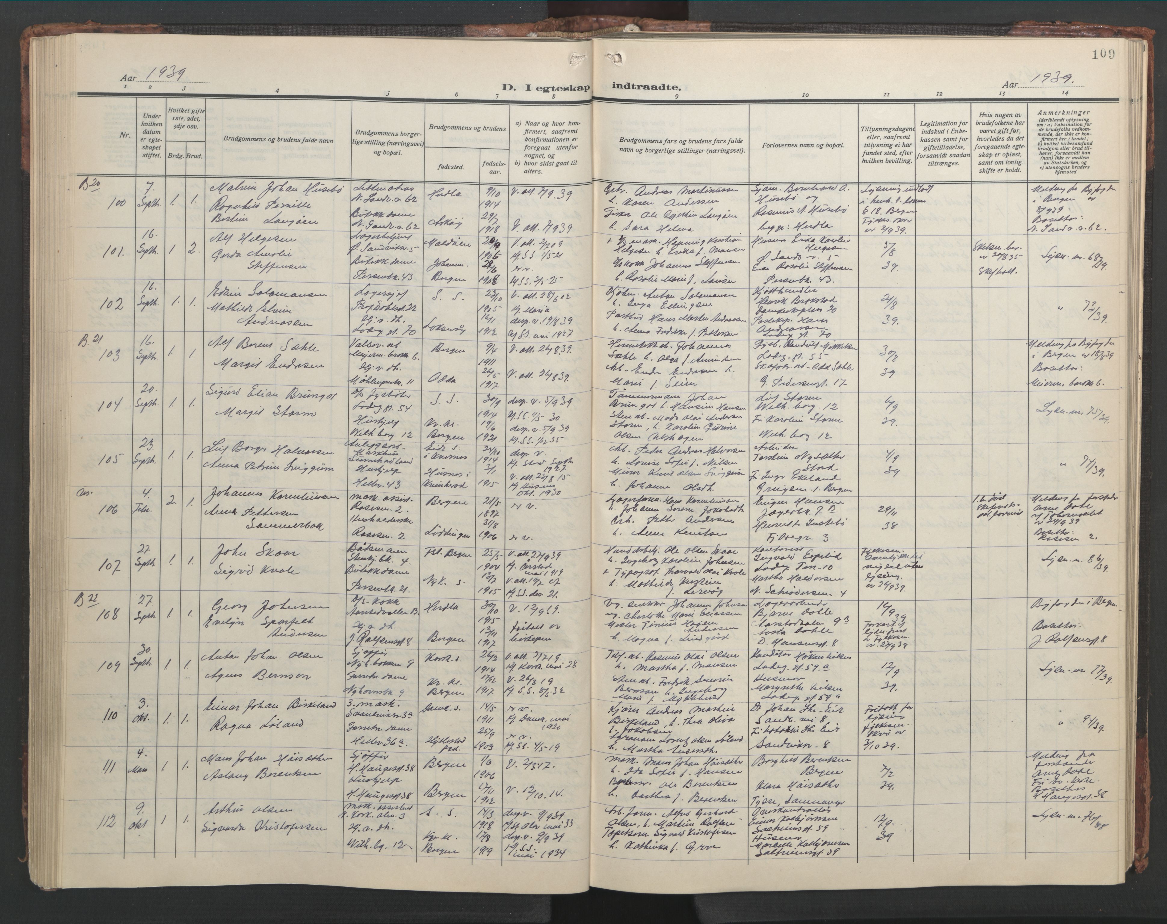 Sandviken Sokneprestembete, AV/SAB-A-77601/H/Hb/L0015: Parish register (copy) no. D 2, 1929-1953, p. 108b-109a