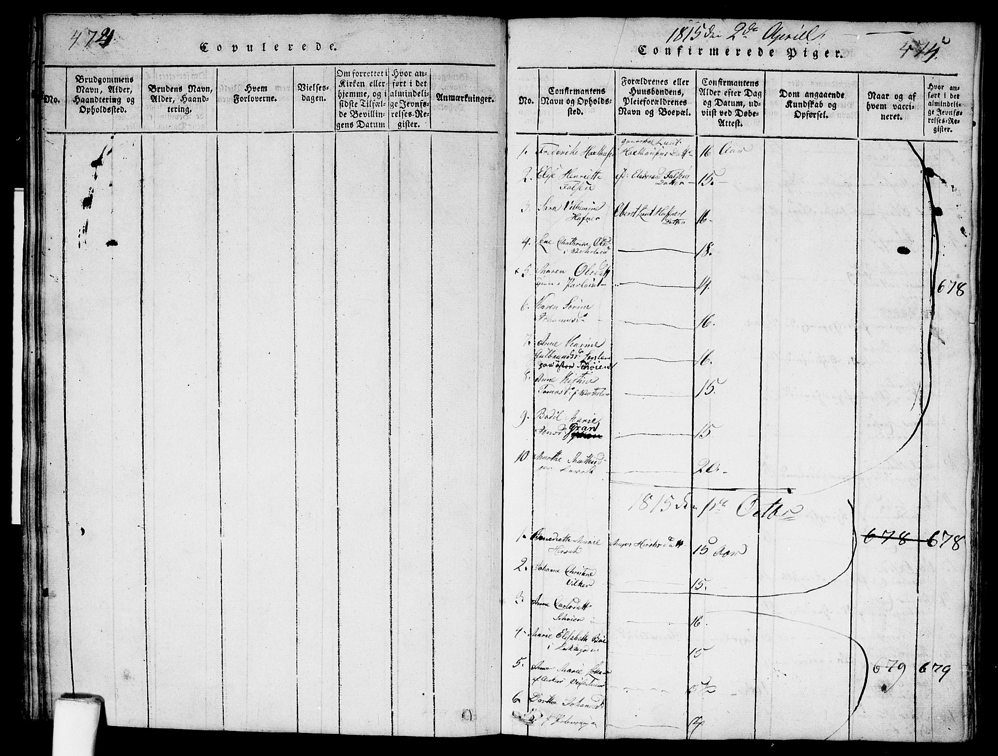 Garnisonsmenigheten Kirkebøker, SAO/A-10846/G/Ga/L0003: Parish register (copy) no. 3, 1815-1819, p. 474-475